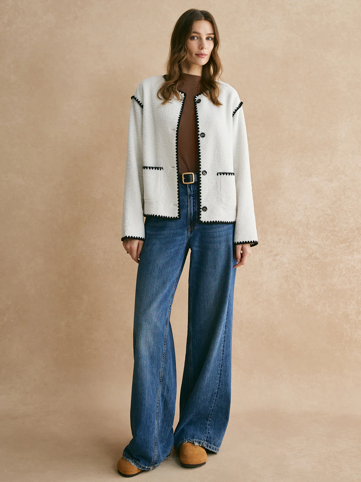 Contrast Trim Minky Fleece Jacket - Image 5