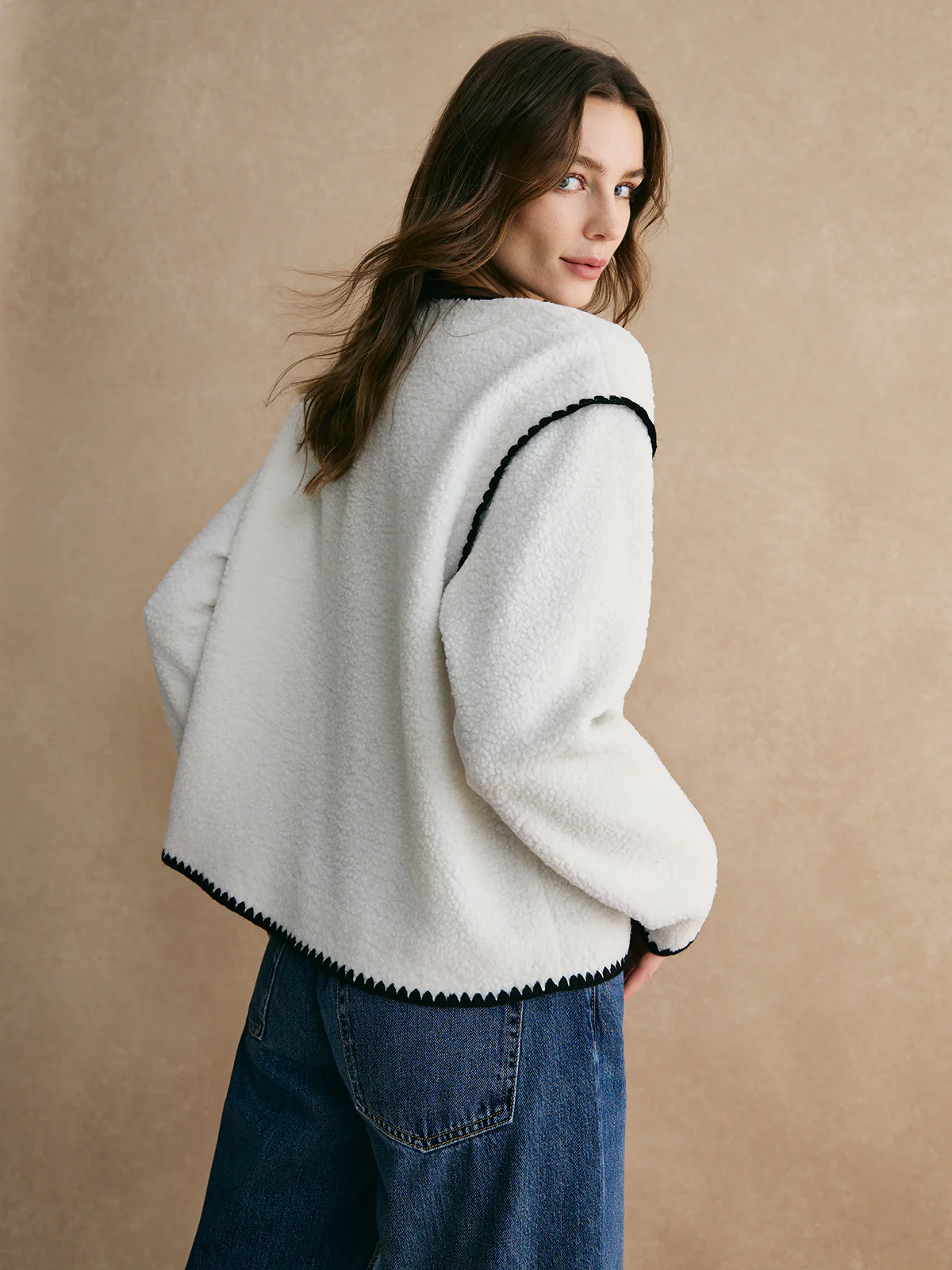 Contrast Trim Minky Fleece Jacket - Image 6