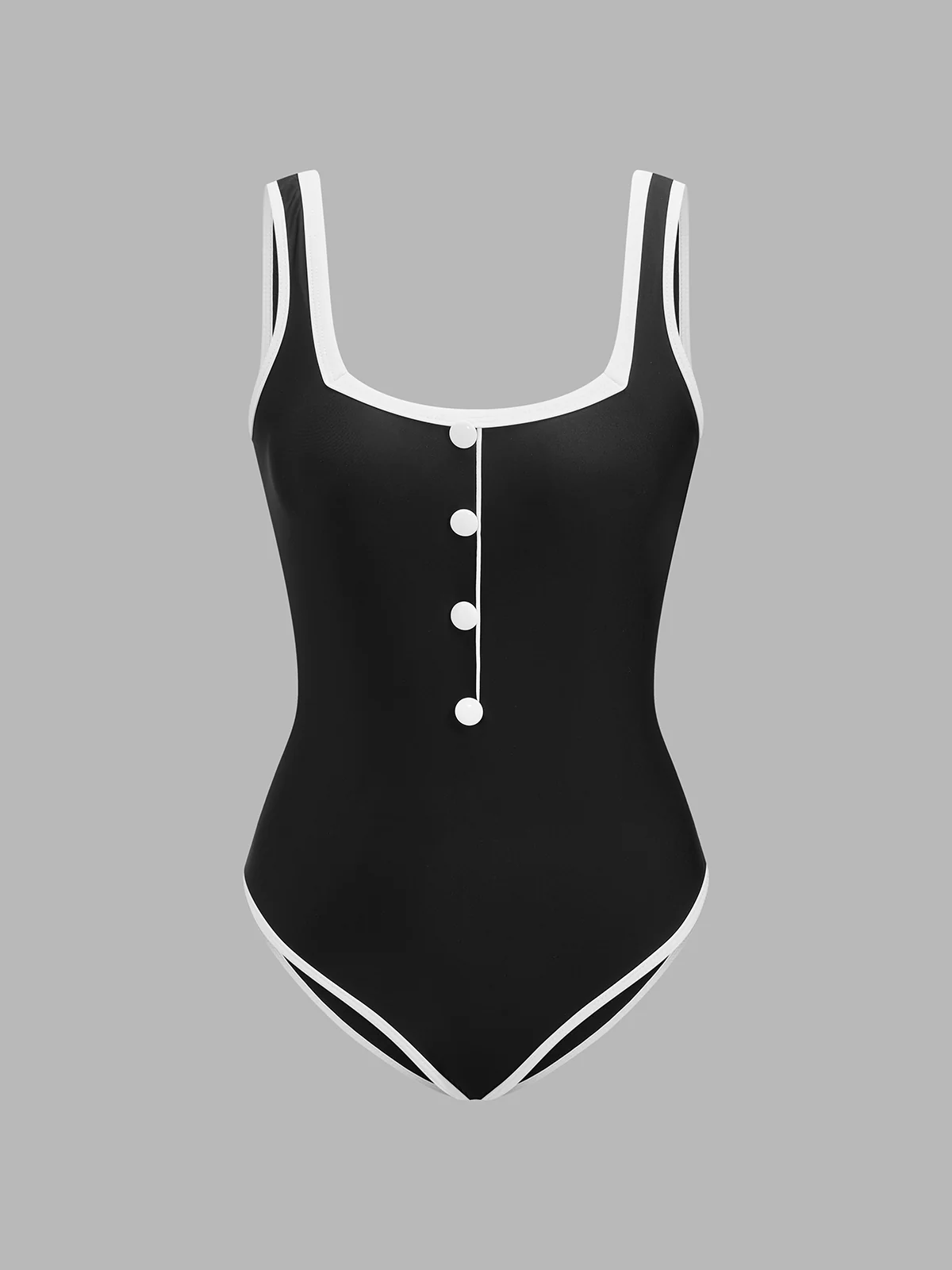 Contrast Trim One Piece Swimsuit & Skirt Set - Image 2