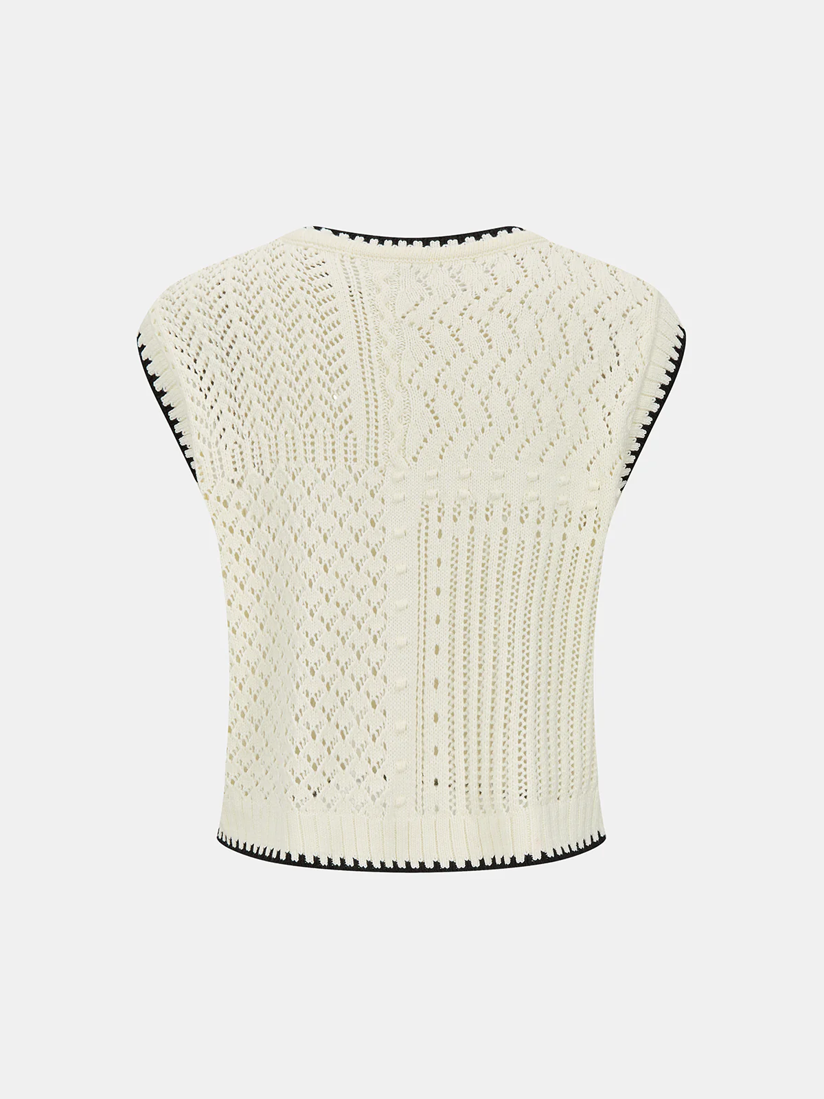 Contrast Trim Open-Knit Sleeveless Top - Image 2