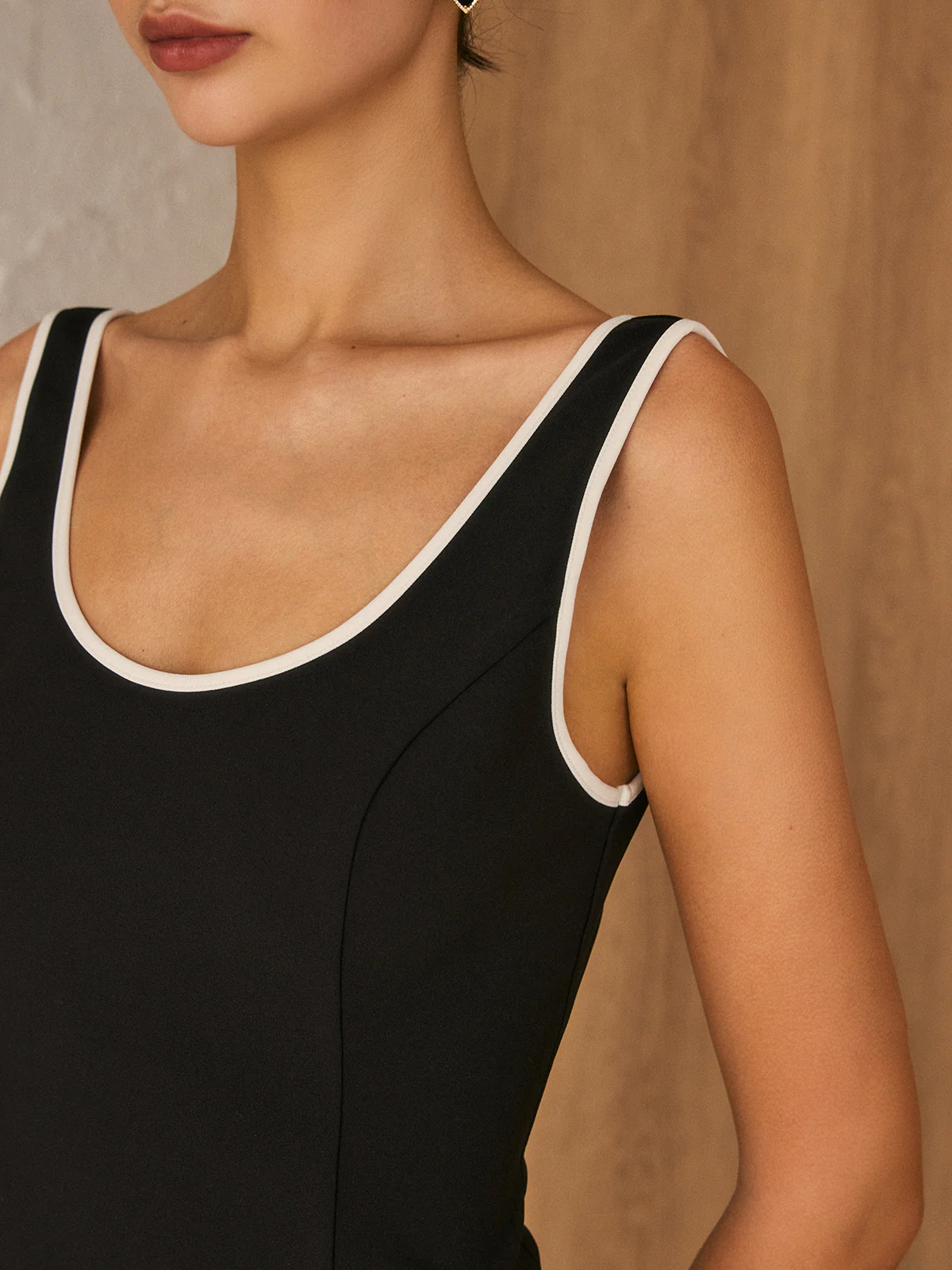 Contrast Trim Piping Zipper Dress - Image 5