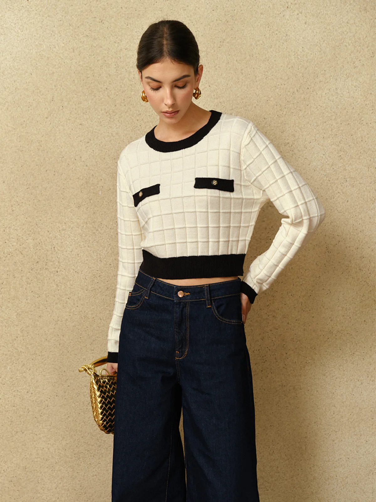 Contrast Trim Plaid Pullover Sweater - Image 3