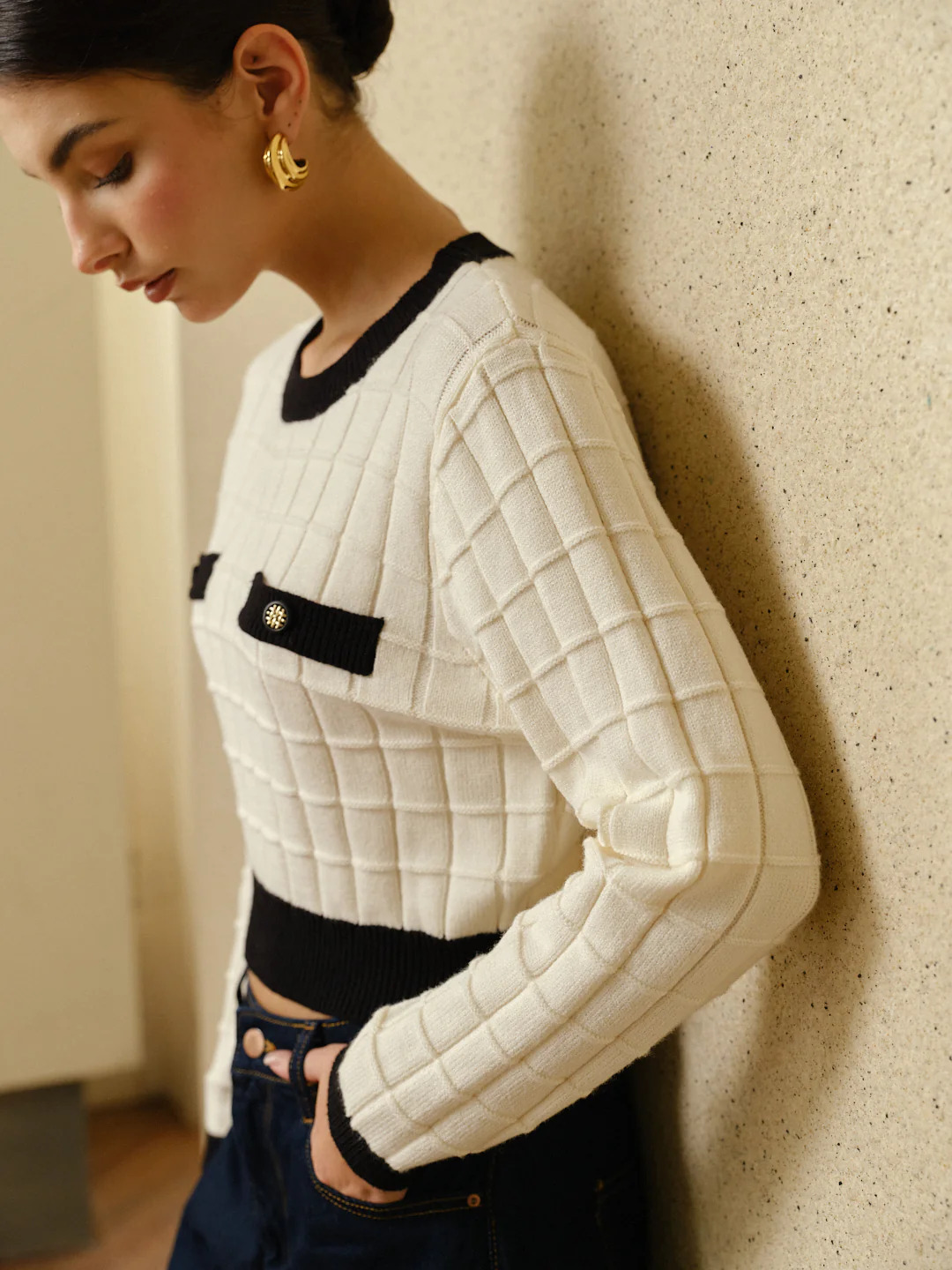 Contrast Trim Plaid Pullover Sweater - Image 4