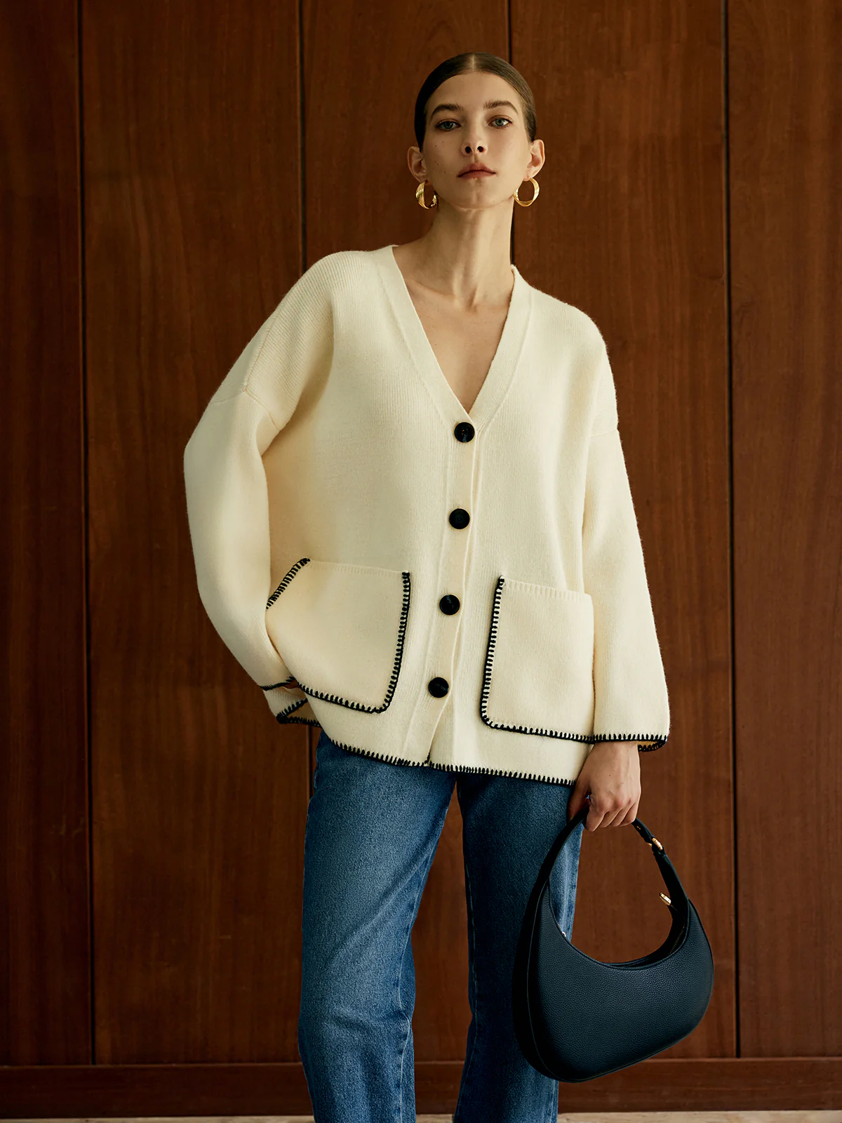 Contrast Trim Pockets Cardigan - Image 3