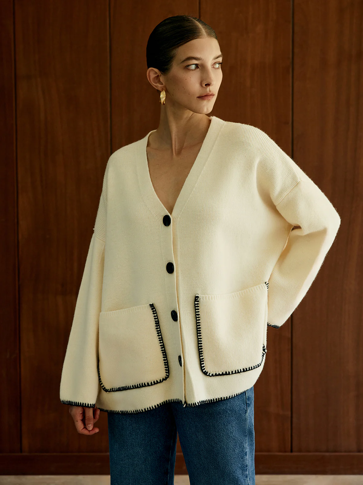 Contrast Trim Pockets Cardigan - Image 5