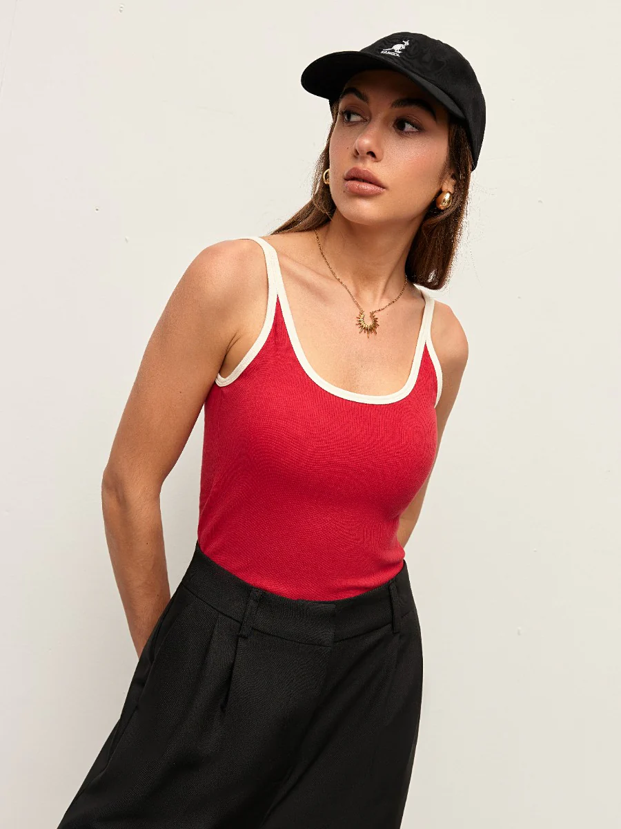 Contrast Trim Ribbed Cami Top - Image 4