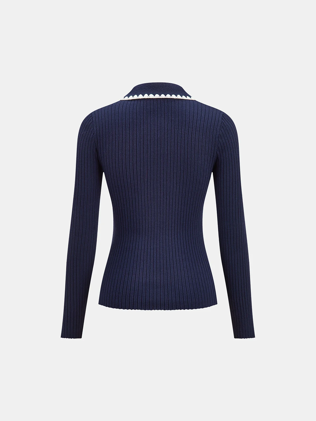 Contrast Trim Ribbed Knit Polo Top - Image 3