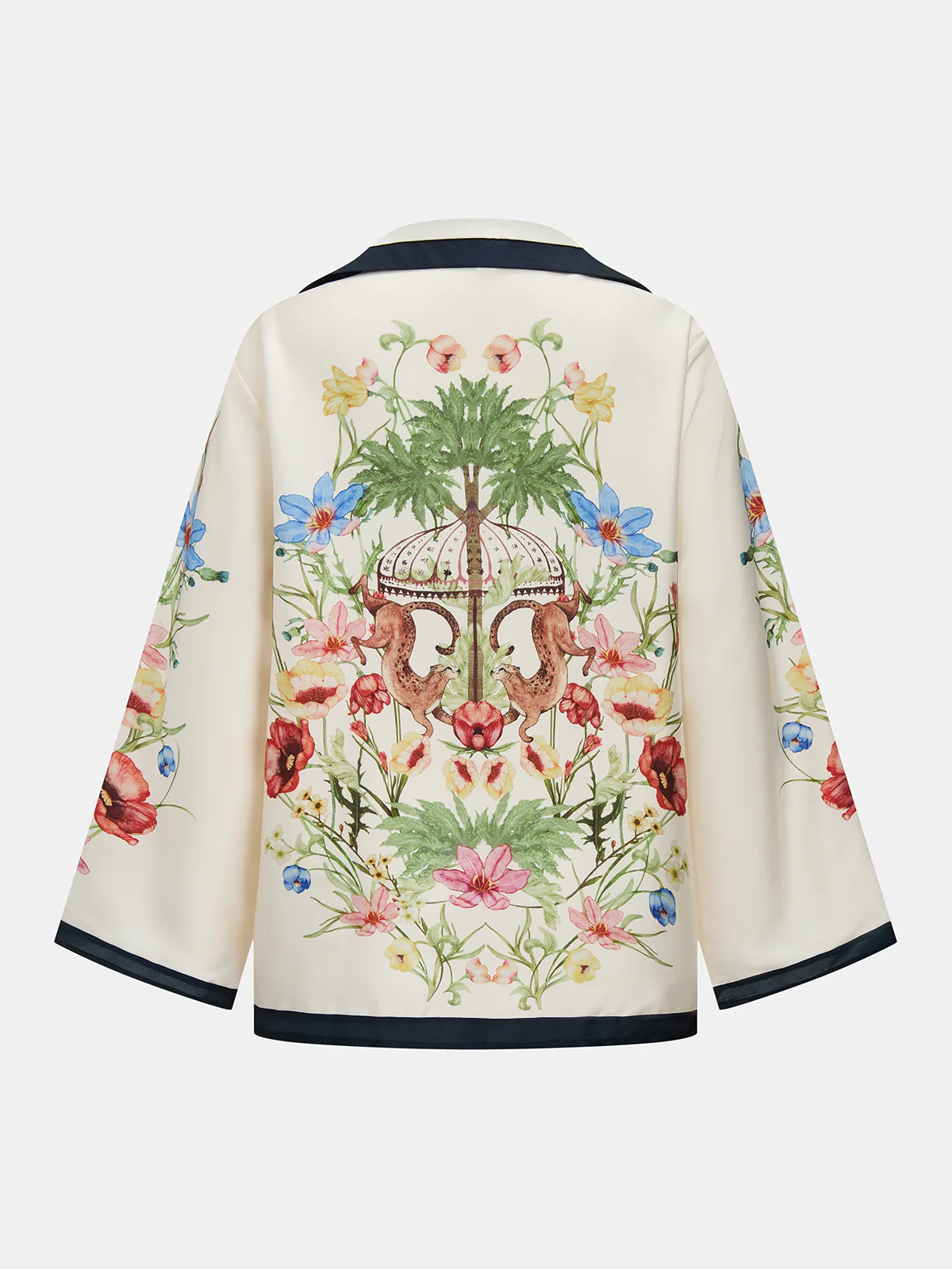 Contrast Trim Satin Floral Print Blouse - Image 2