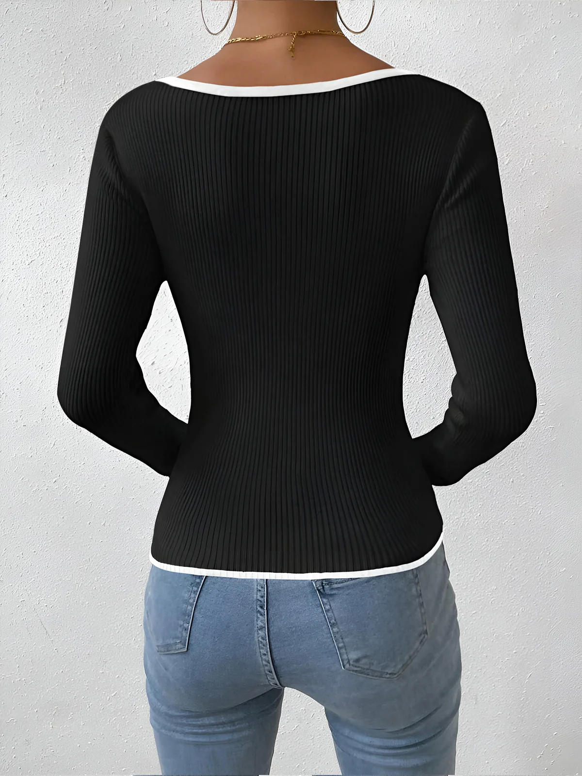 Contrast Trim Sexy Knit Top - Image 4