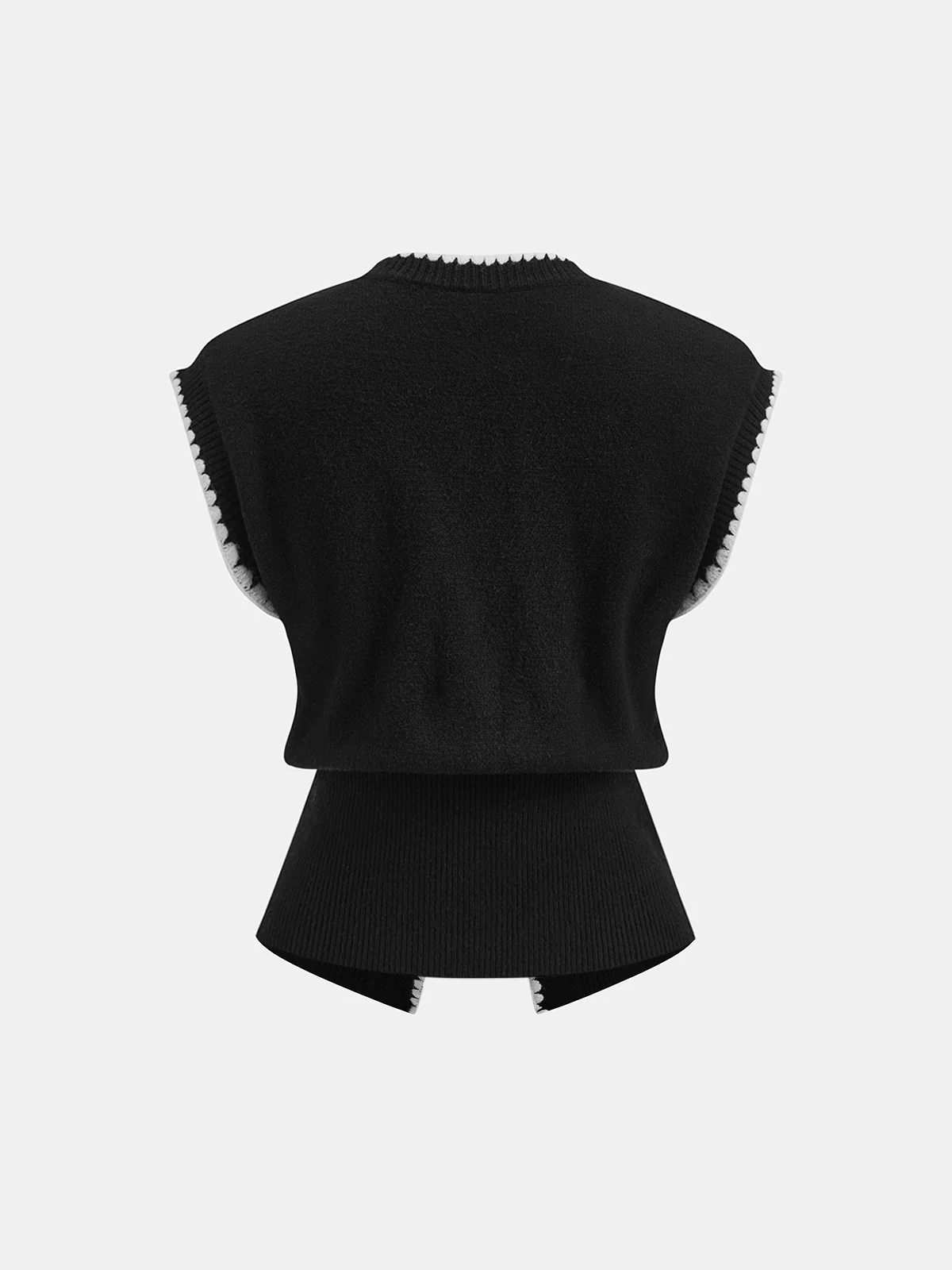 Contrast Trim Sleeveless Knit Vest - Image 2