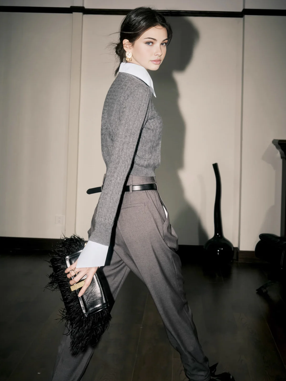 Contrast Trim Soft Lapel Sweater - Image 2