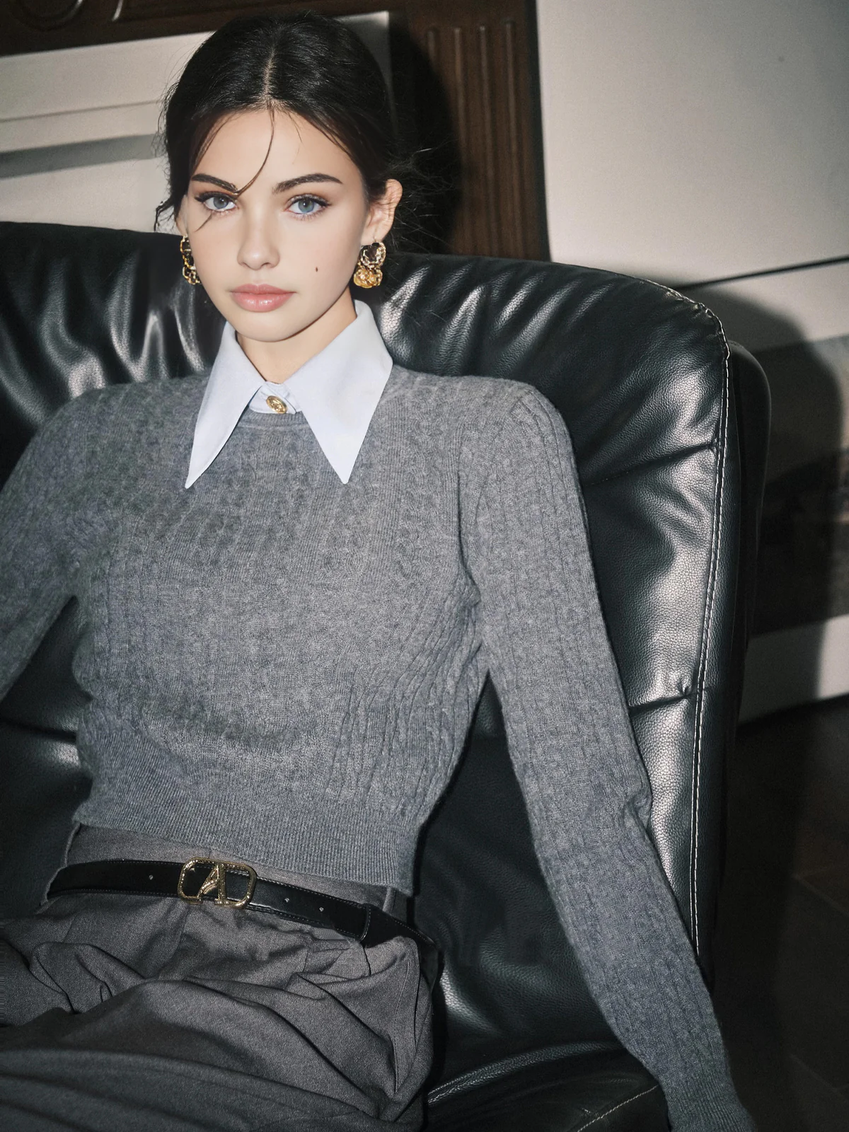 Contrast Trim Soft Lapel Sweater - Image 6