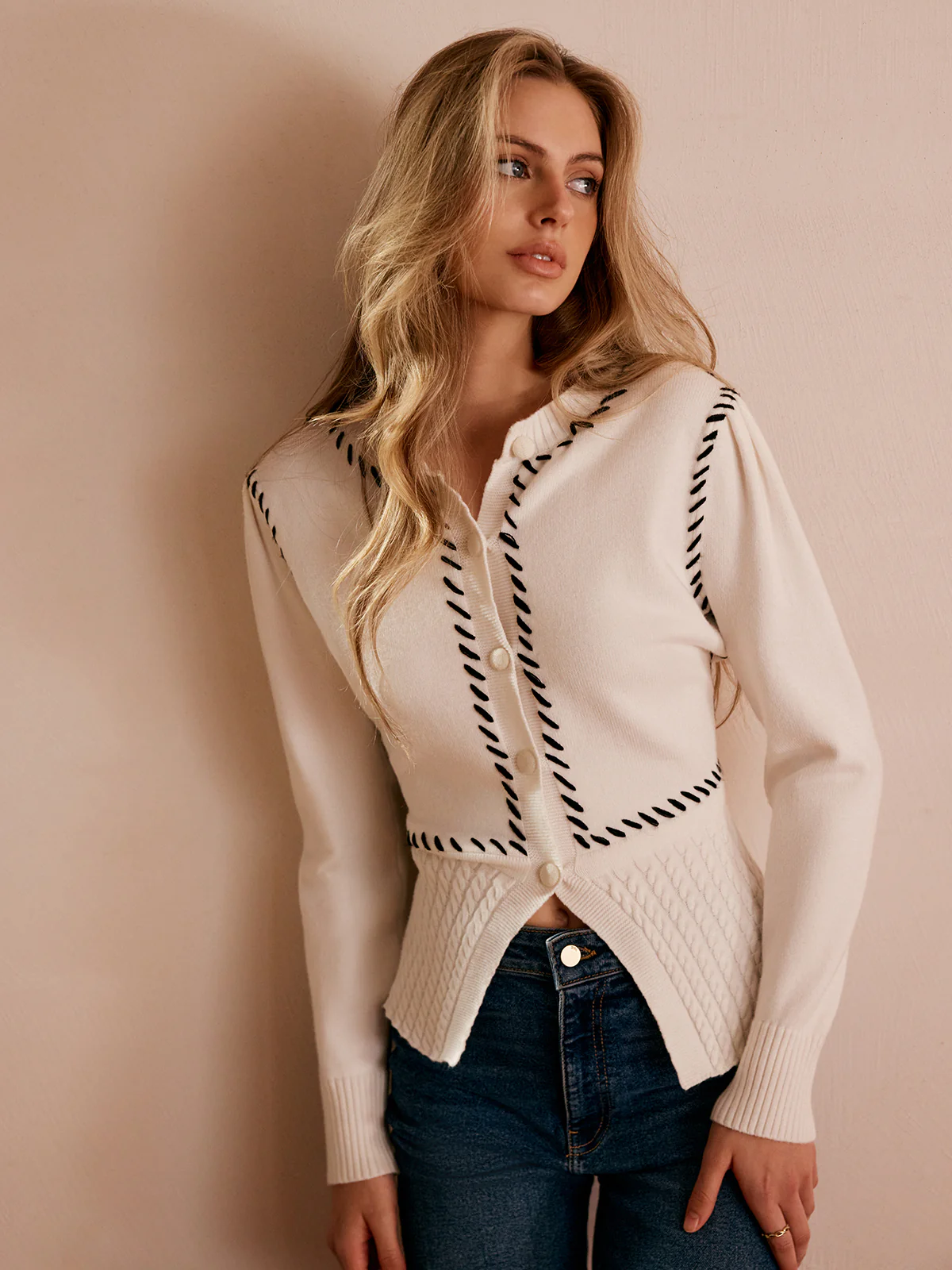 Contrast Trim Split Slim Cardigan - Image 5