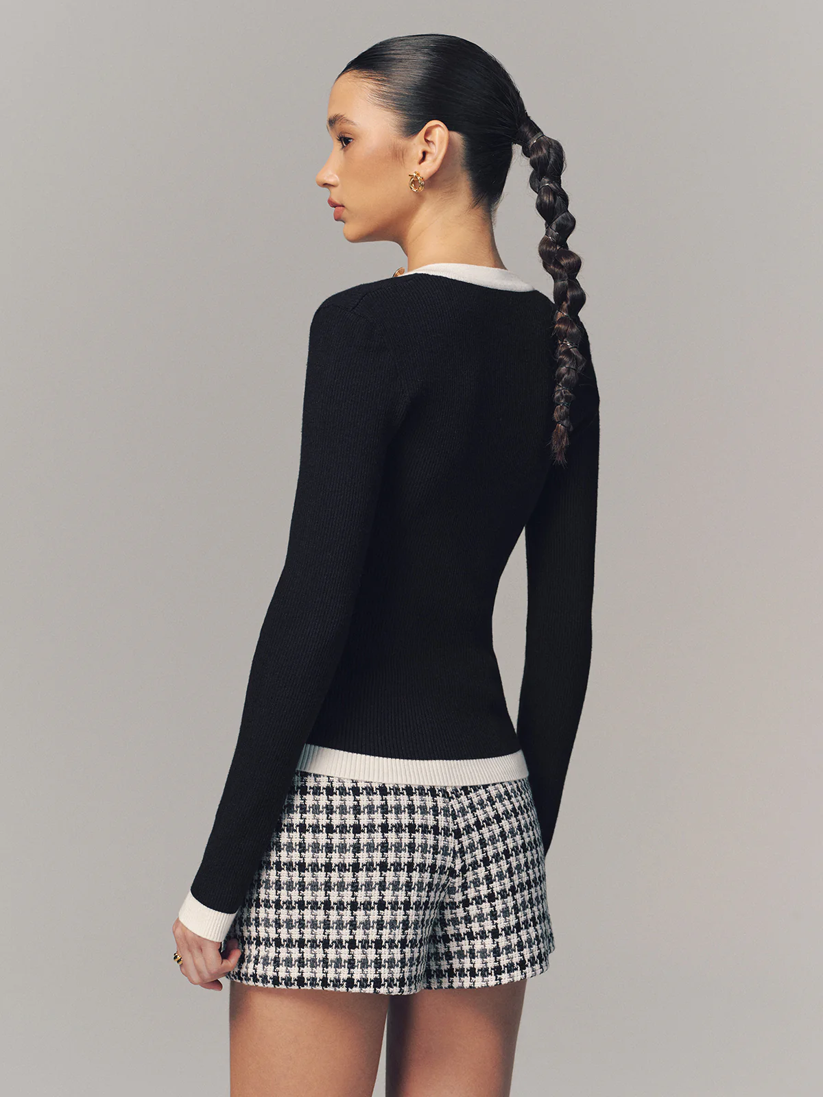 Contrast Trim Square Neck Ribbed Sweater - Image 6