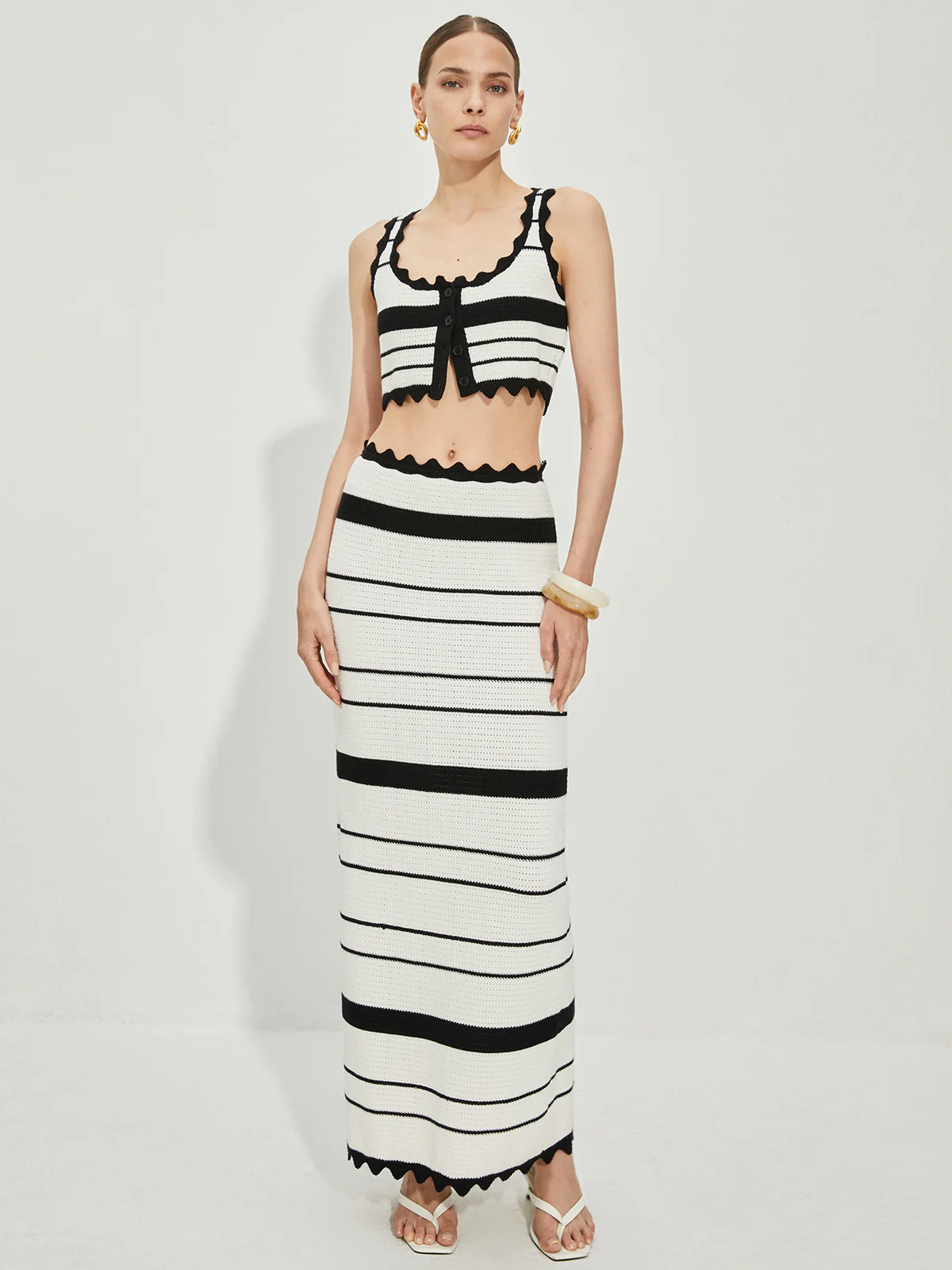 Contrast Trim Stripe Knit Skirt Set - Image 6
