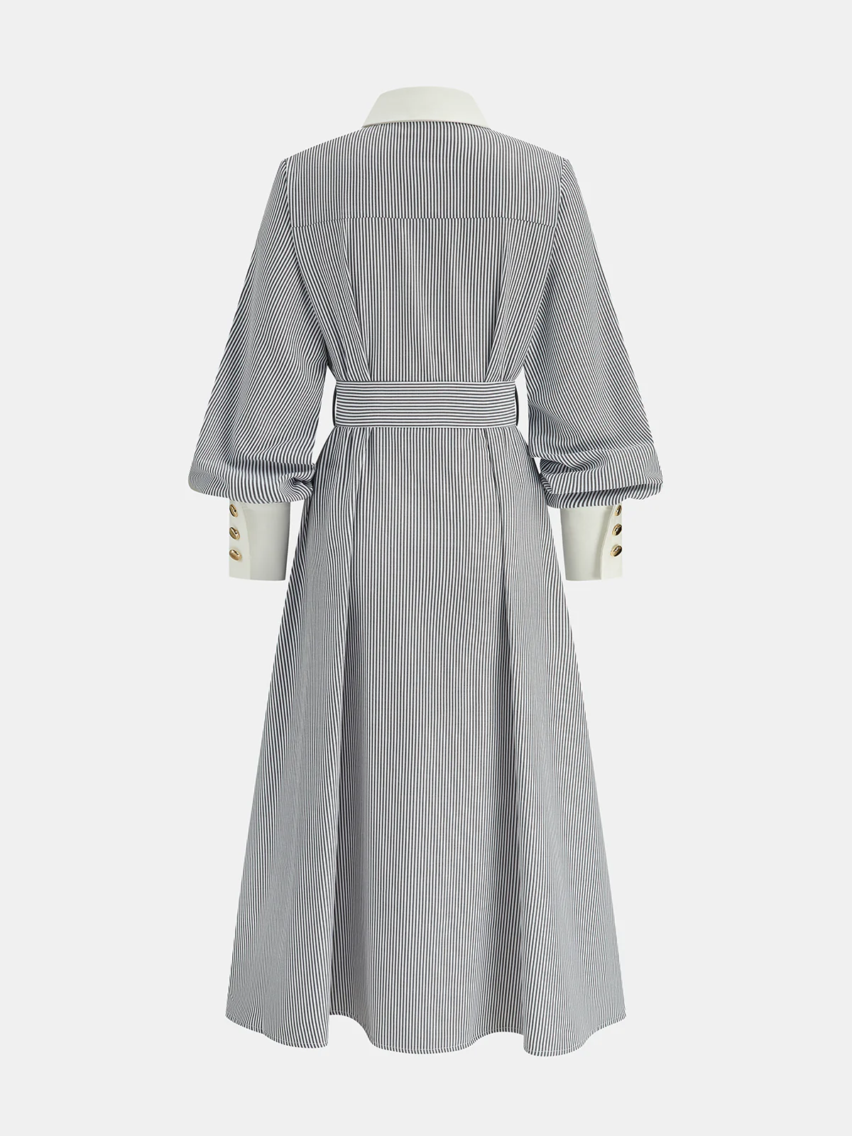 Contrast Trim Striped Belted Shirt Dress - Image 2