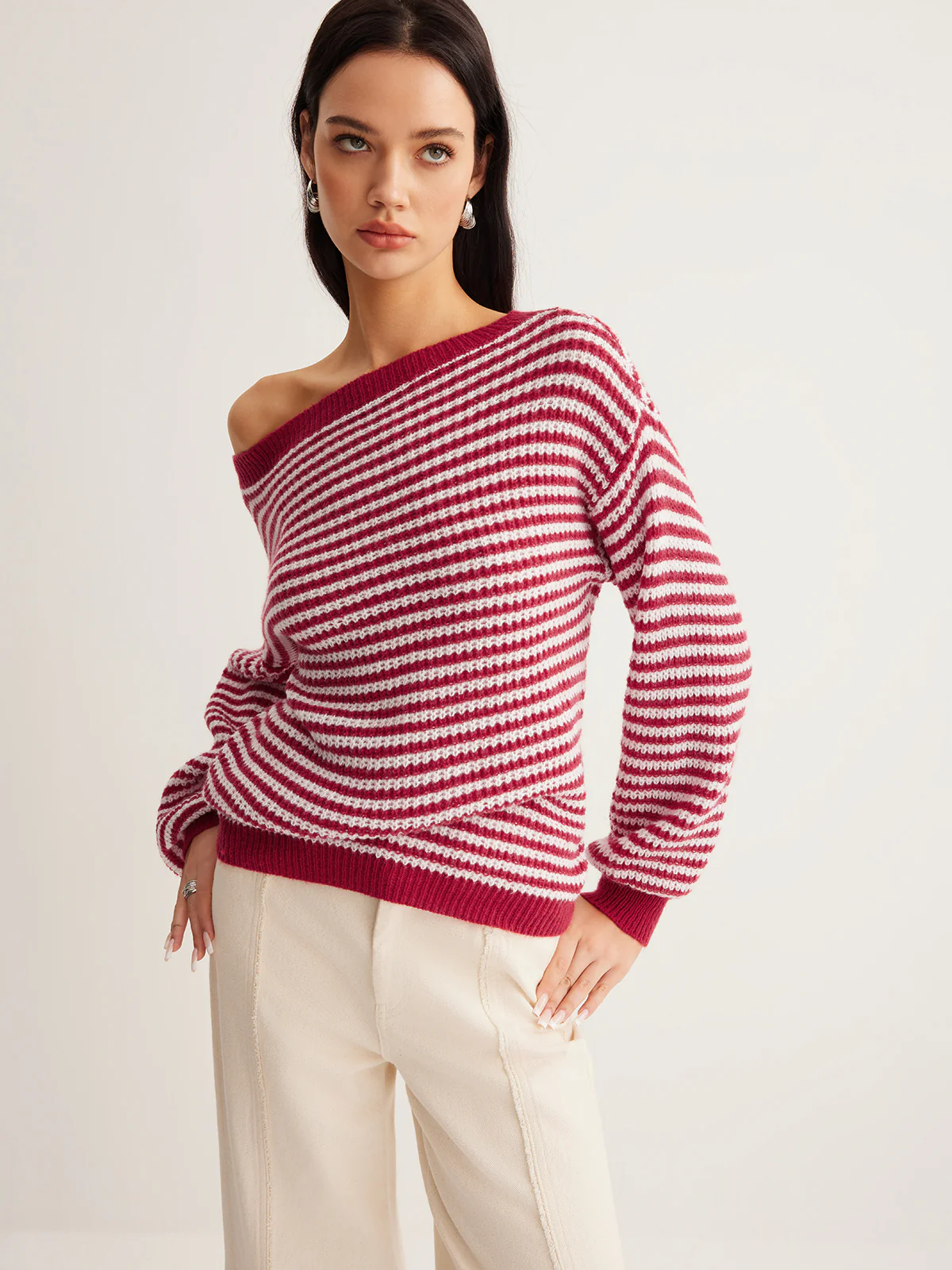 Contrast Trim Striped Swaeter - Image 5