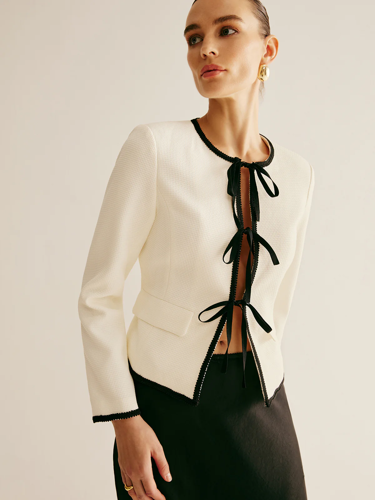Contrast Trim Tie Front Jacket - Image 4