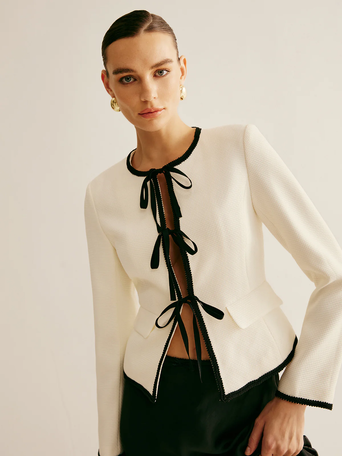 Contrast Trim Tie Front Jacket - Image 5