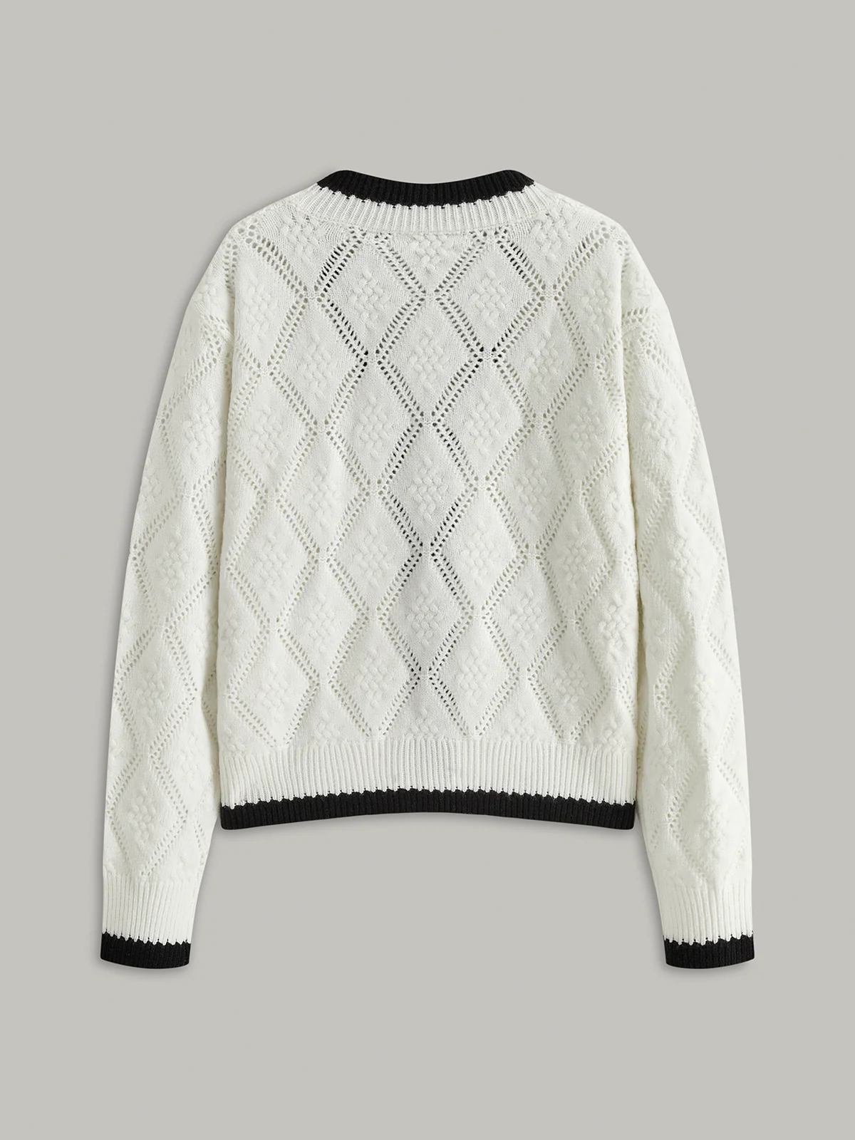 Contrast Trim Tie-Front Knit Cardigan - Image 2