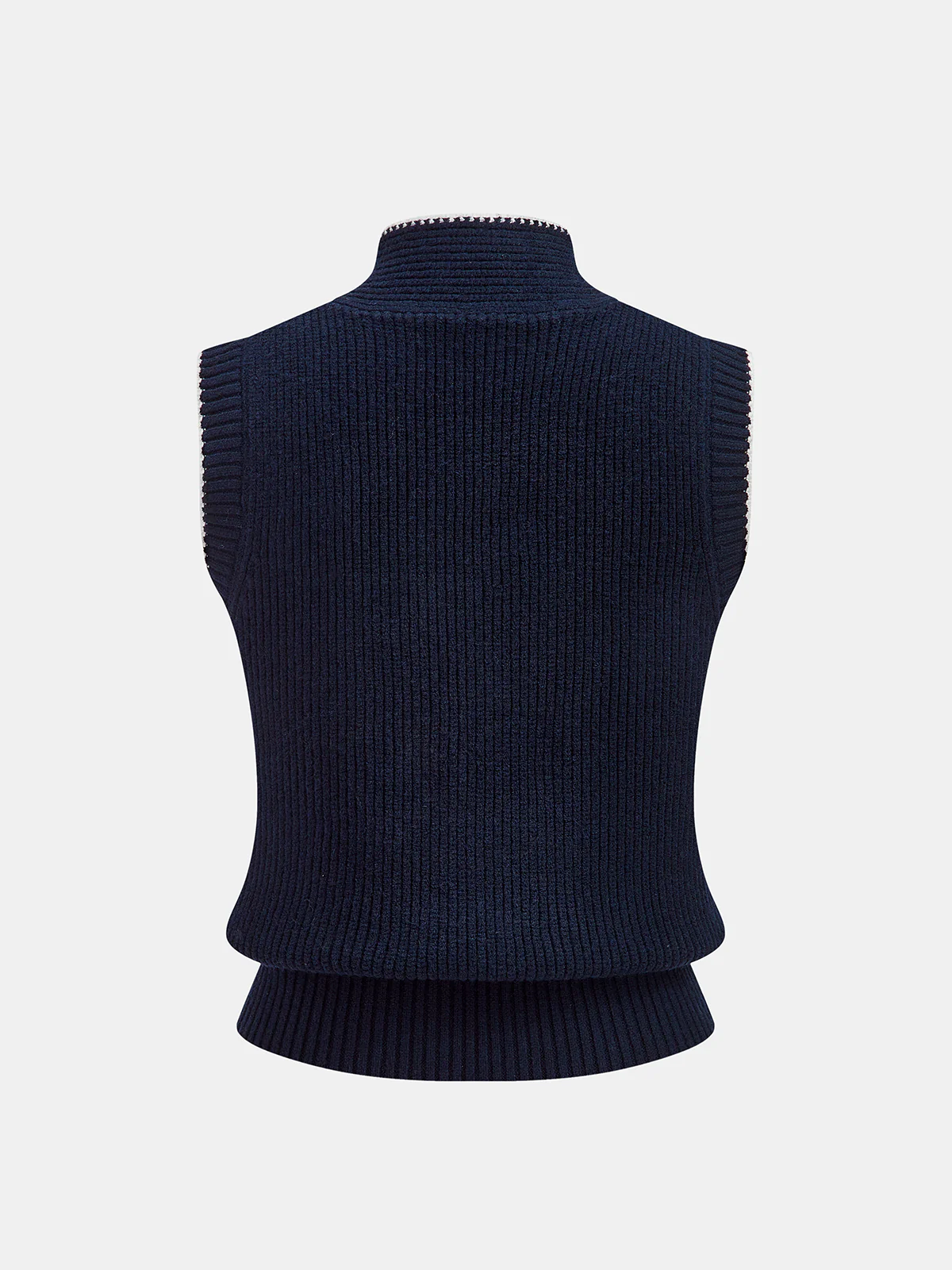 Contrast Trim Tie-Neck Sleeveless Rib-Knit Vest - Image 2