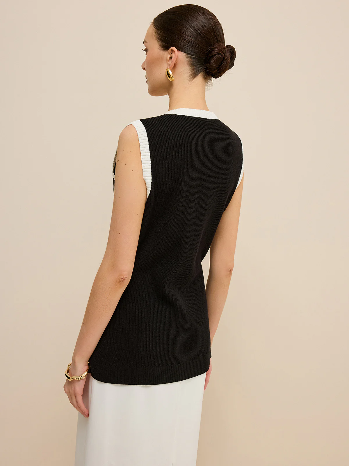 Contrast Trim V-Neck Knit Vest - Image 5
