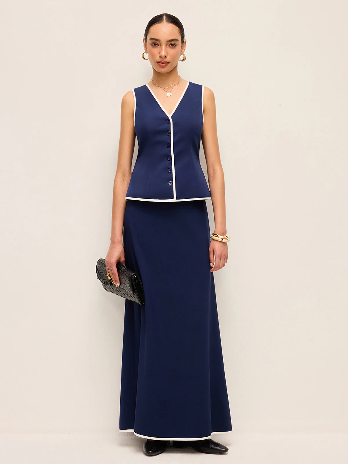 Contrast Trim V-Neck Vest Top With Back Tie - Image 3