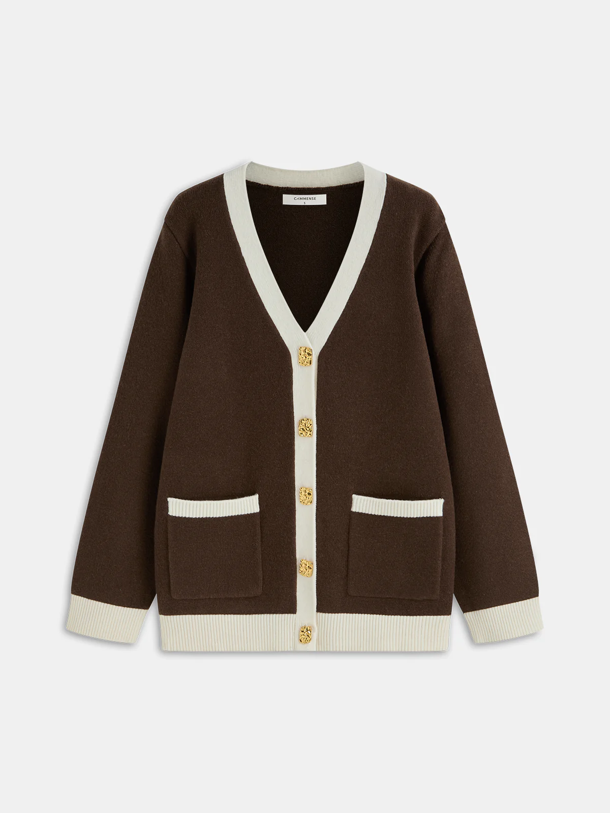 Contrast Trim Wool-Blend Cardigan with Metal Buttons