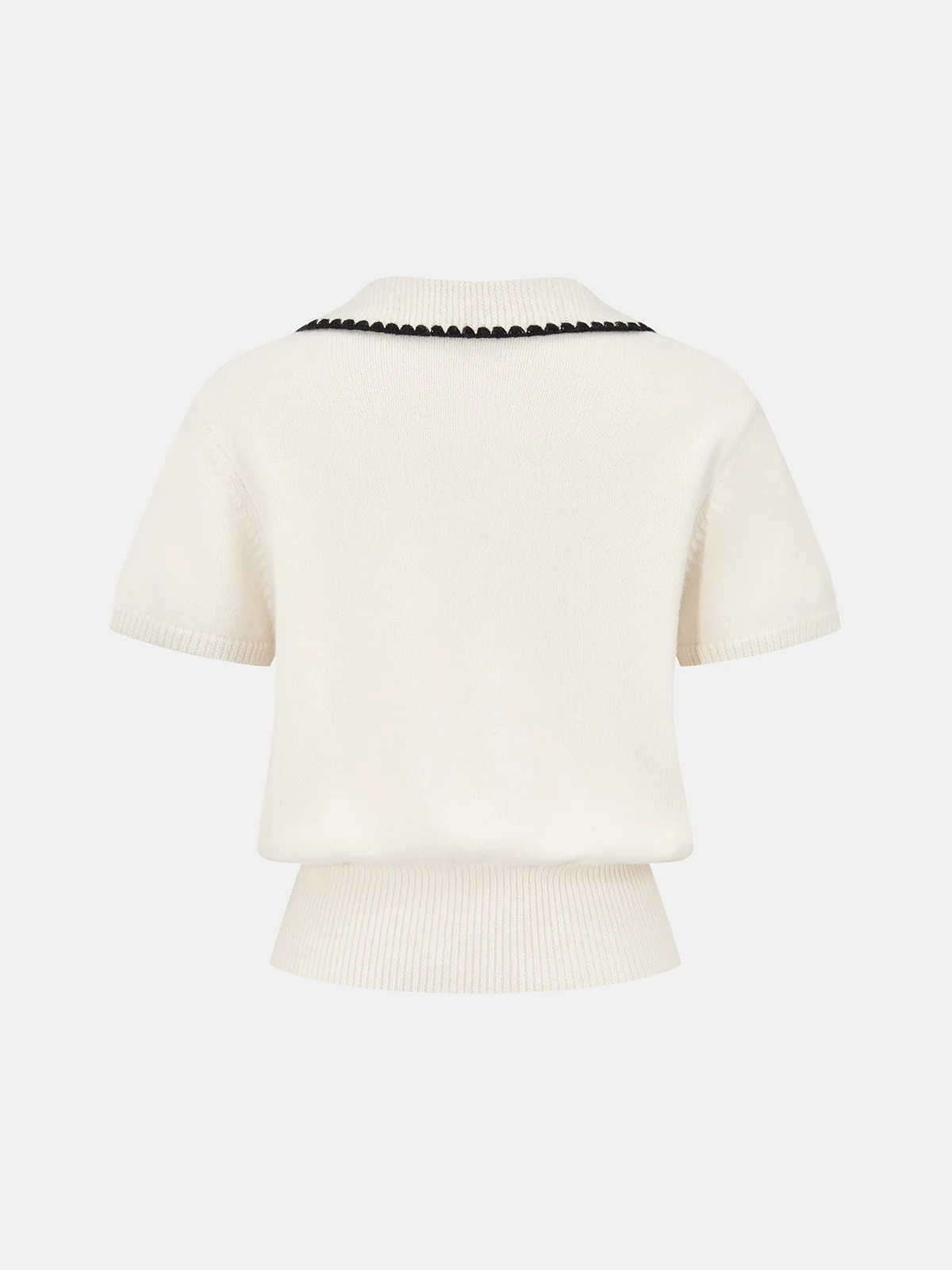Contrast Trim Wool-Blend Short-Sleeve Knit Top - Image 2