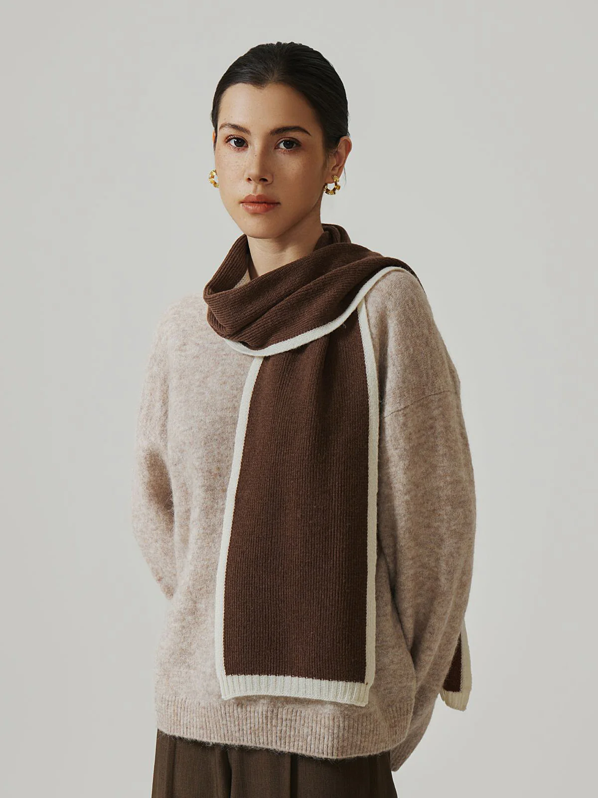 Contrast Trim Wool Knit Scarf - Image 3
