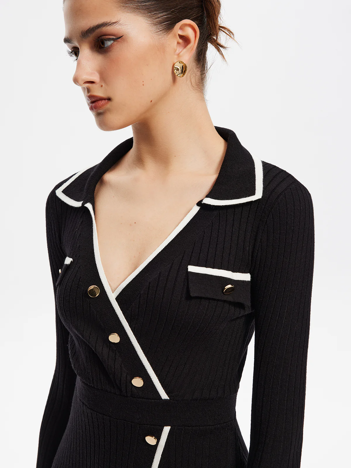 Contrast Trim Wrap Midi Knit Dress - Image 3