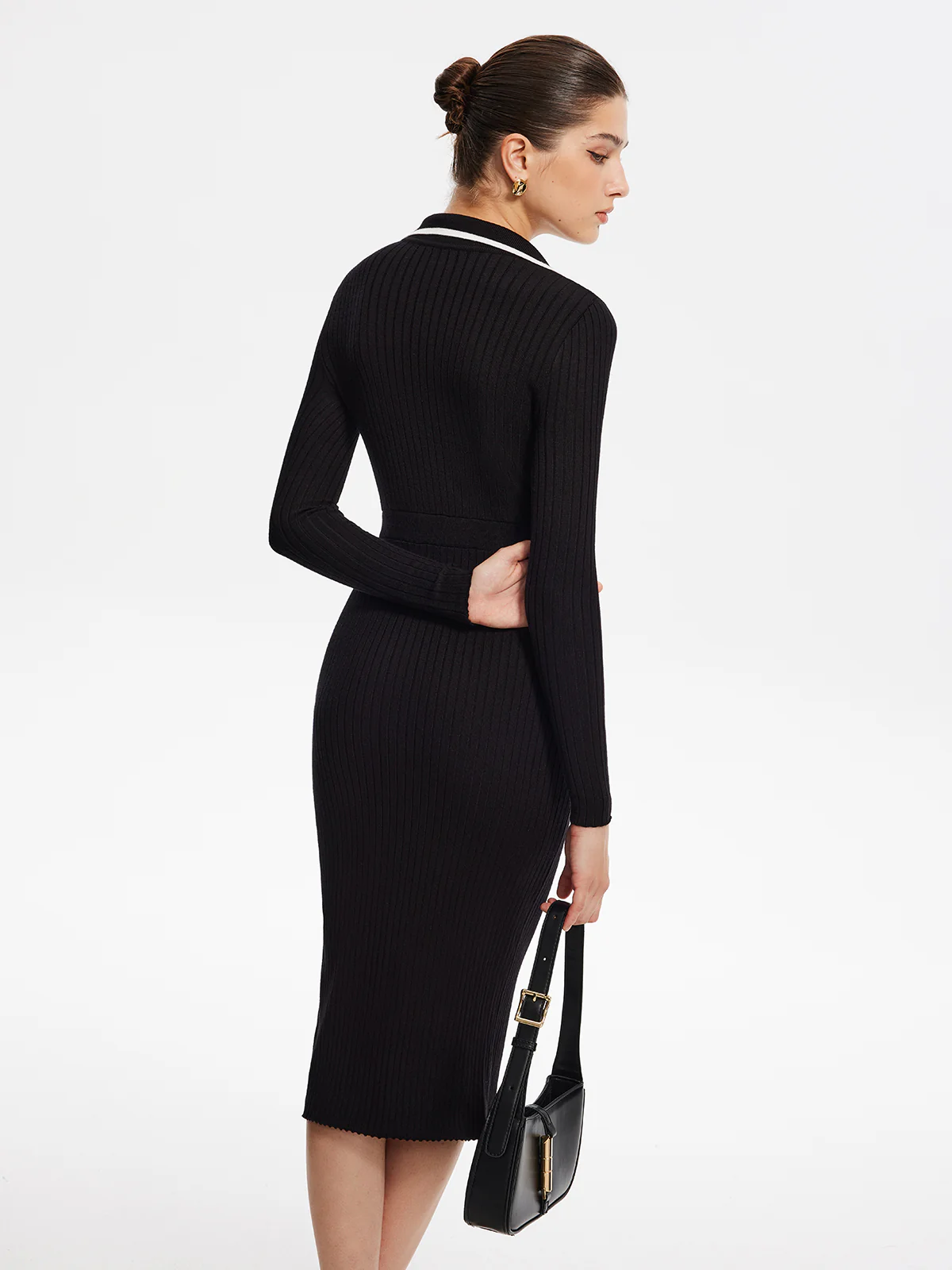 Contrast Trim Wrap Midi Knit Dress - Image 6