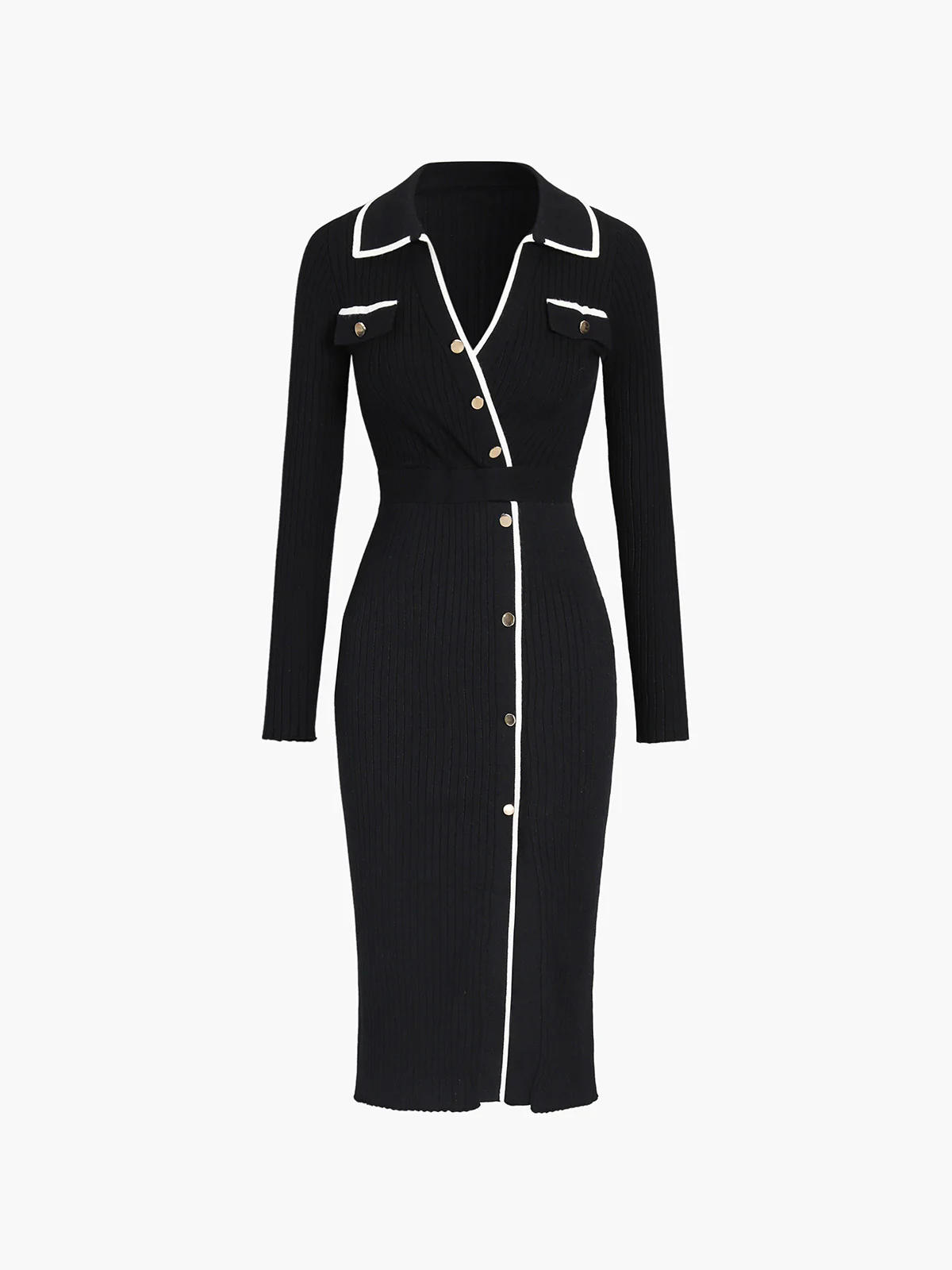 Contrast Trim Wrap Midi Knit Dress - Image 7