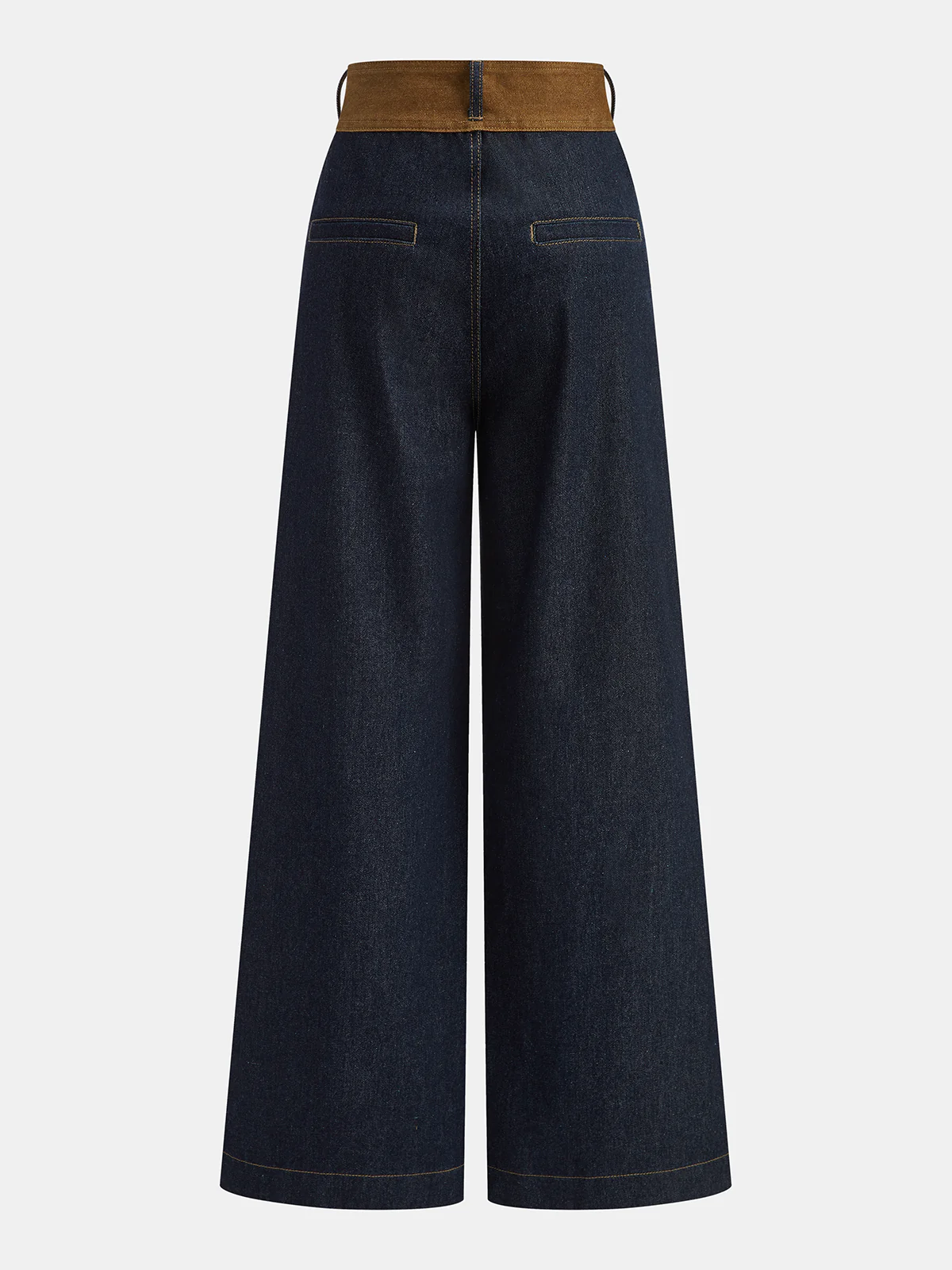 Contrast Waistband Denim Straight-Leg Pants - Image 2