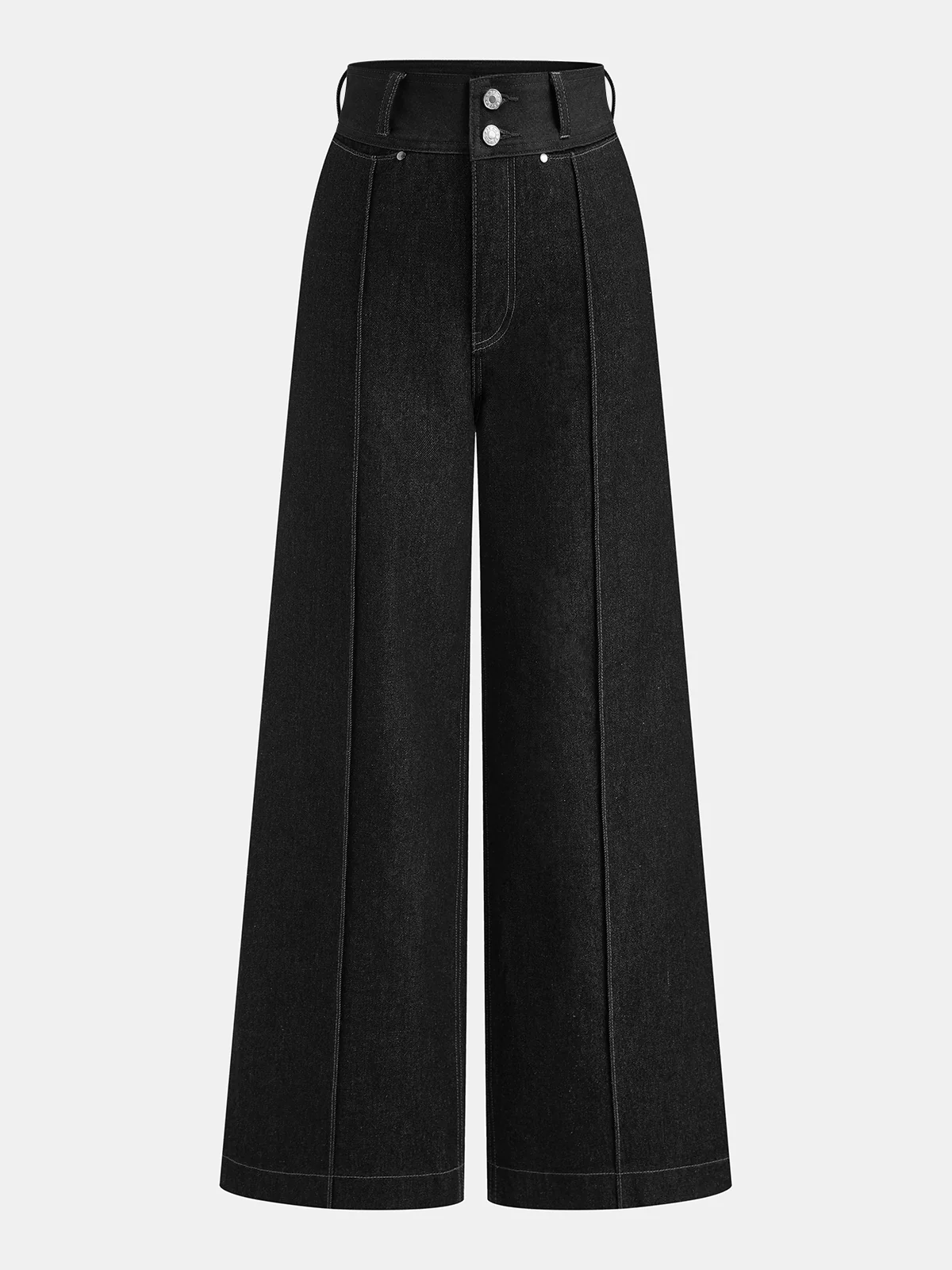 Contrast Waistband Denim Straight-Leg Pants - Image 5