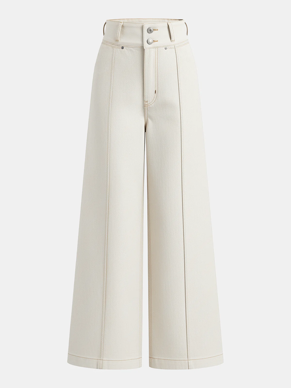 Contrast Waistband Denim Straight-Leg Pants - Image 6