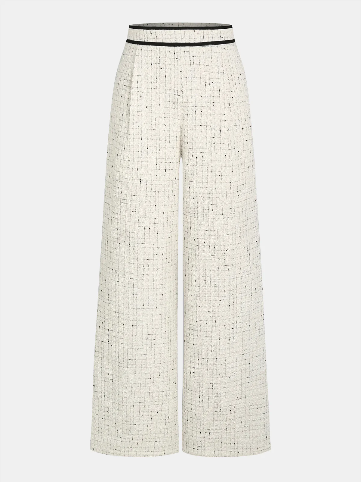 Contrast Waistband Tweed Wide-Leg Pants