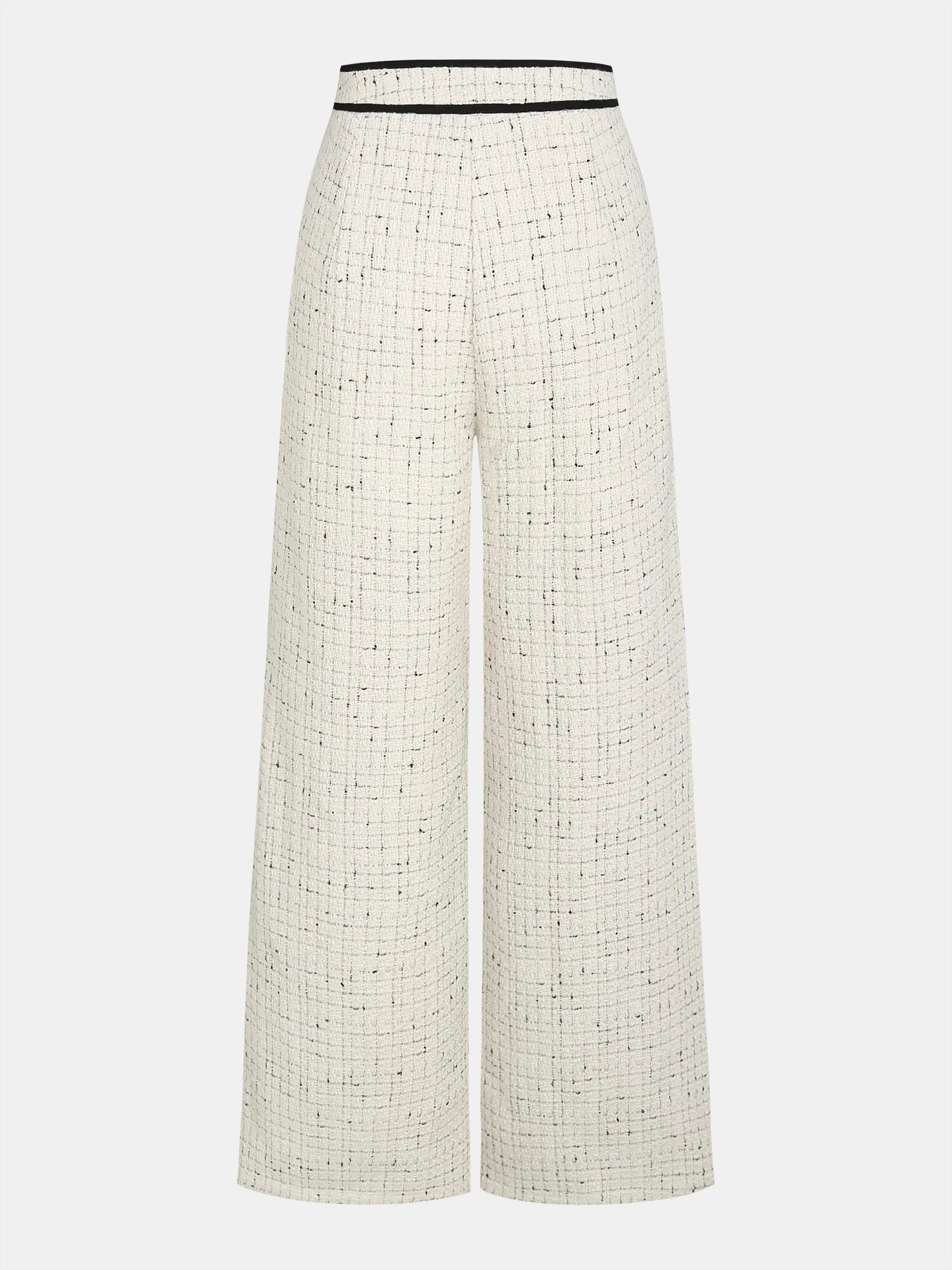 Contrast Waistband Tweed Wide-Leg Pants - Image 4