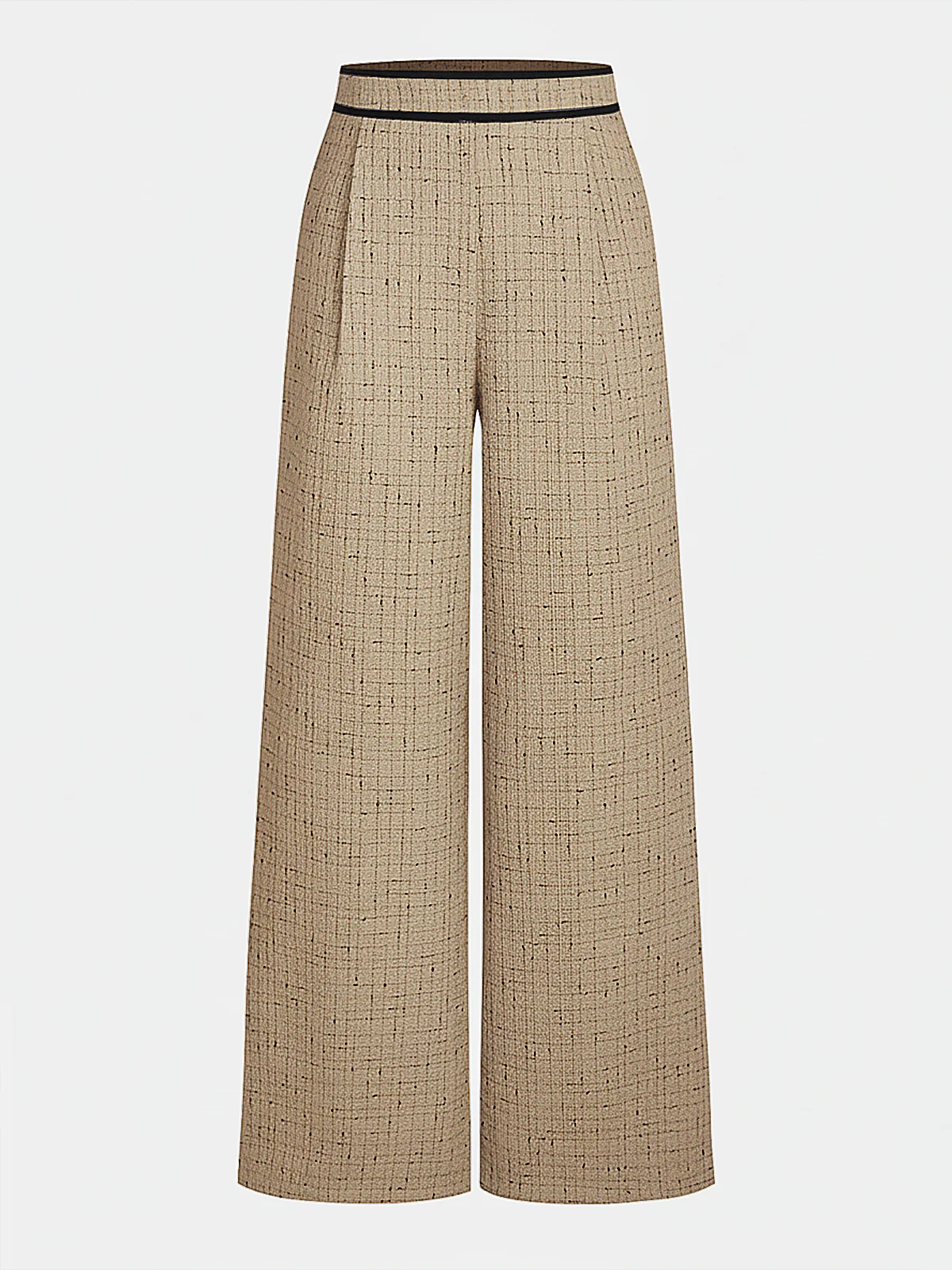 Contrast Waistband Tweed Wide-Leg Pants - Image 5