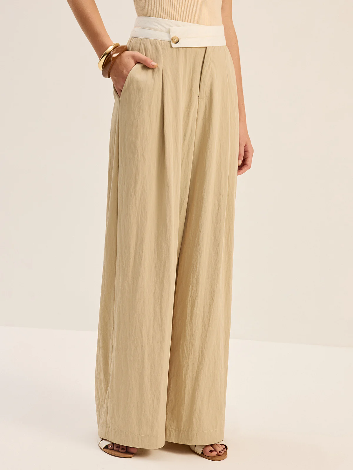 Contrast Waistband Wide-Leg Pants - Image 3