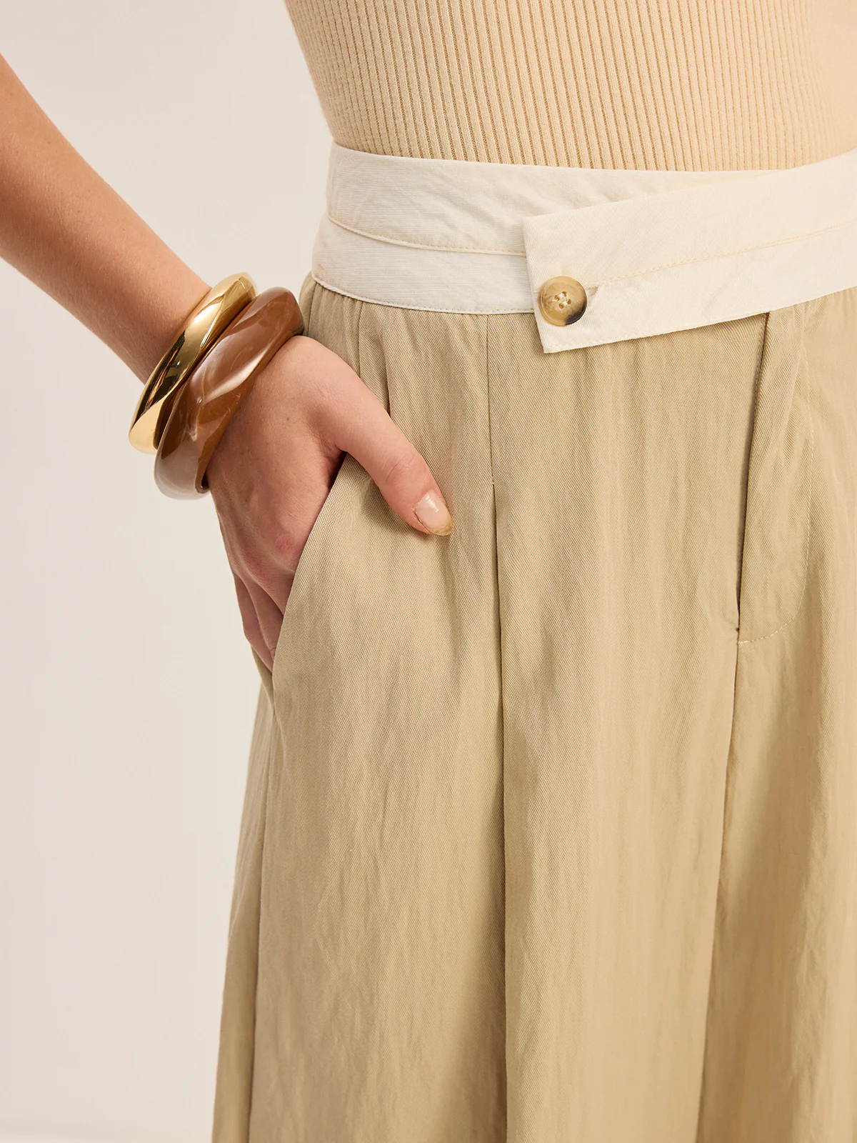 Contrast Waistband Wide-Leg Pants - Image 5