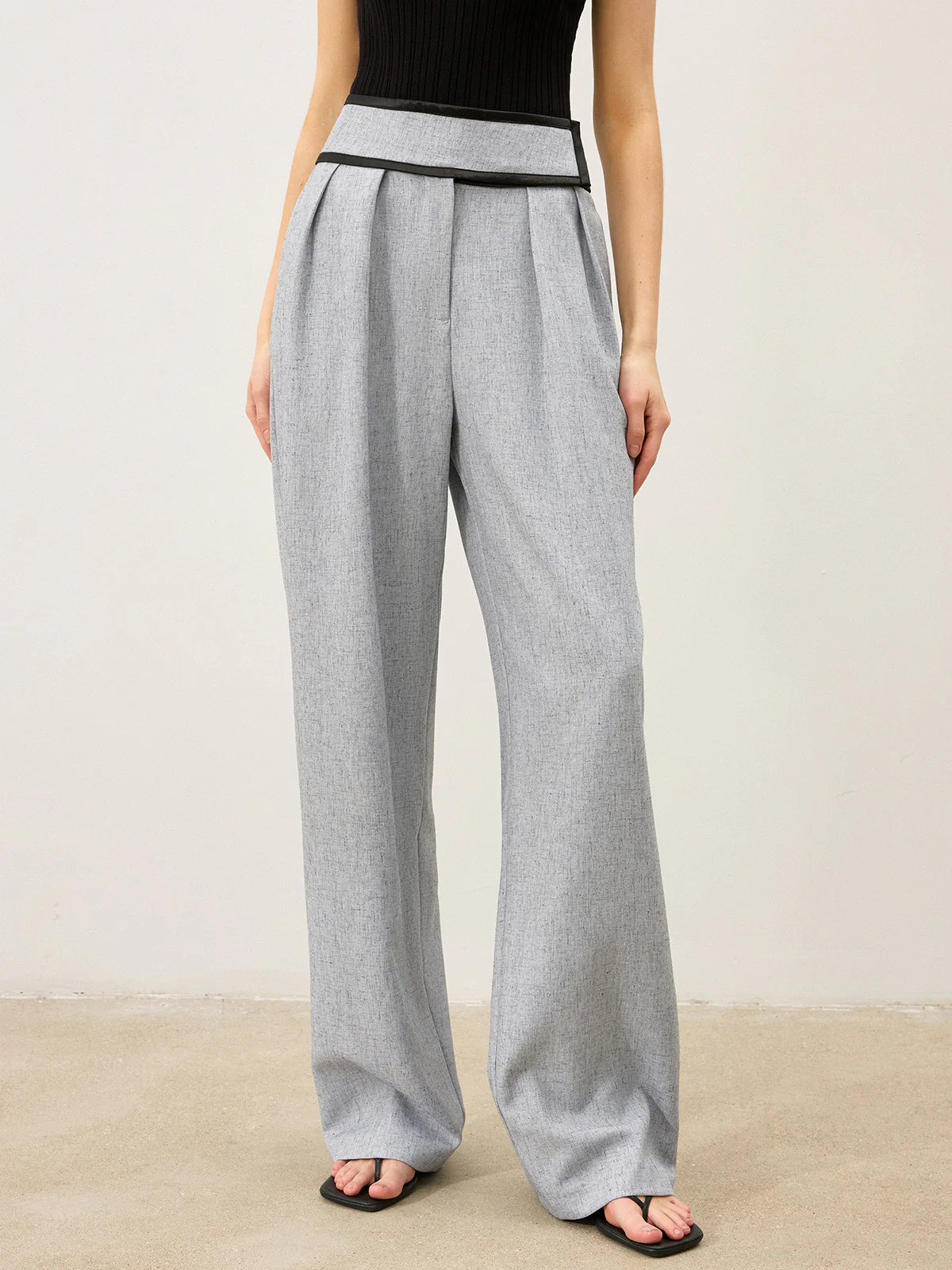 Contrast Waistband Wide - Leg Pants - Image 2
