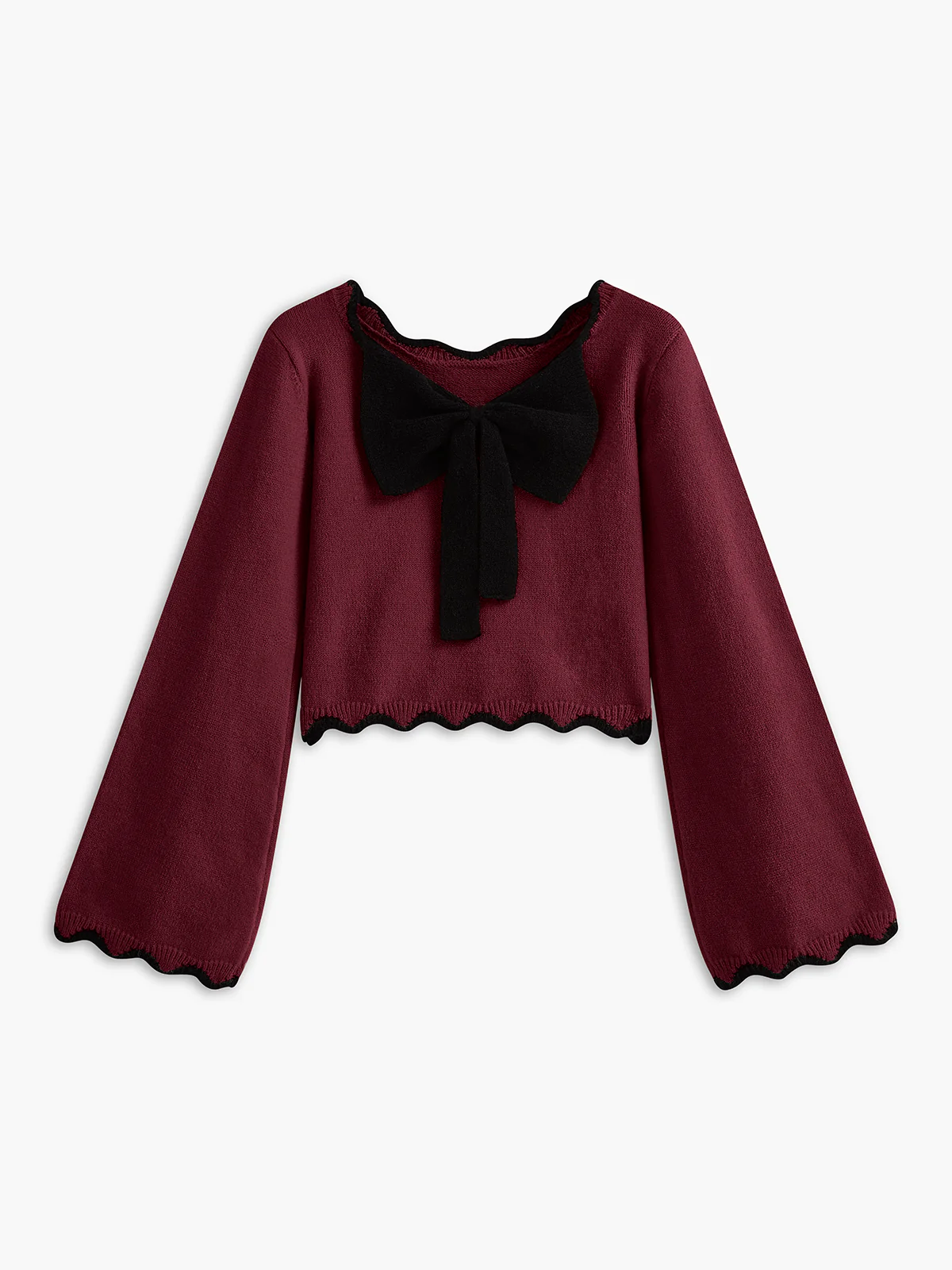Contrast Wave Trim Bow Sweater - Image 5