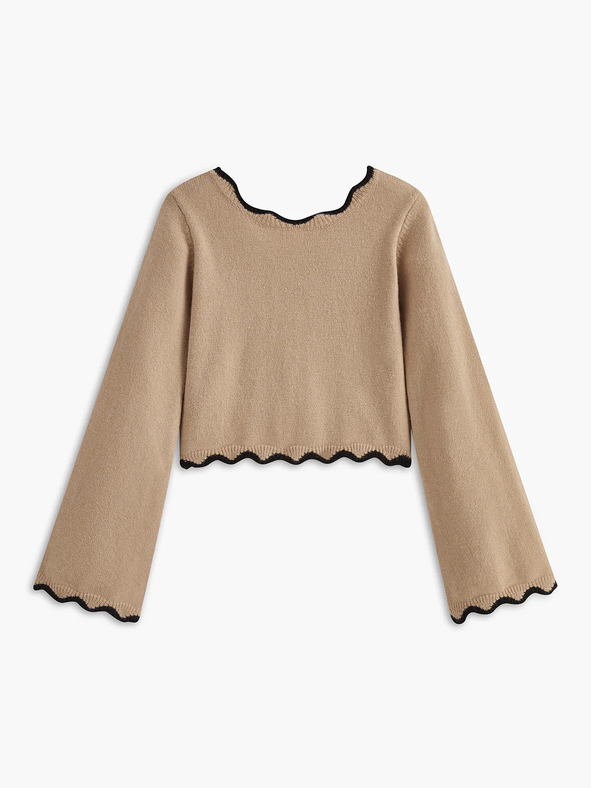 Contrast Wave Trim Bow Sweater - Image 2