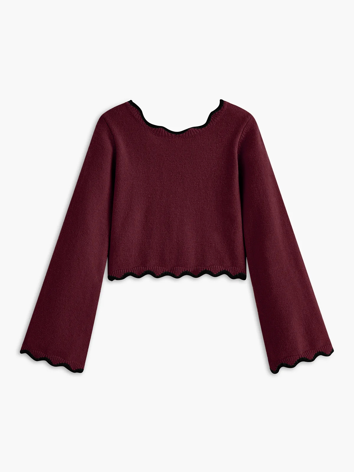 Contrast Wave Trim Bow Sweater - Image 6
