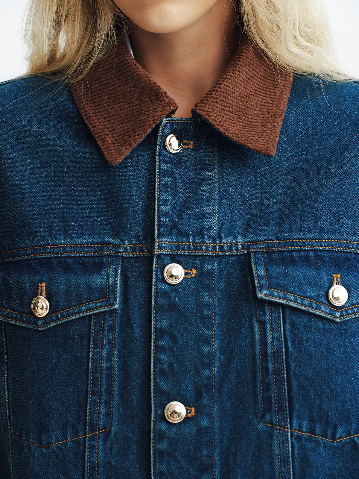 Corduroy Collar Denim Jacket - Image 2