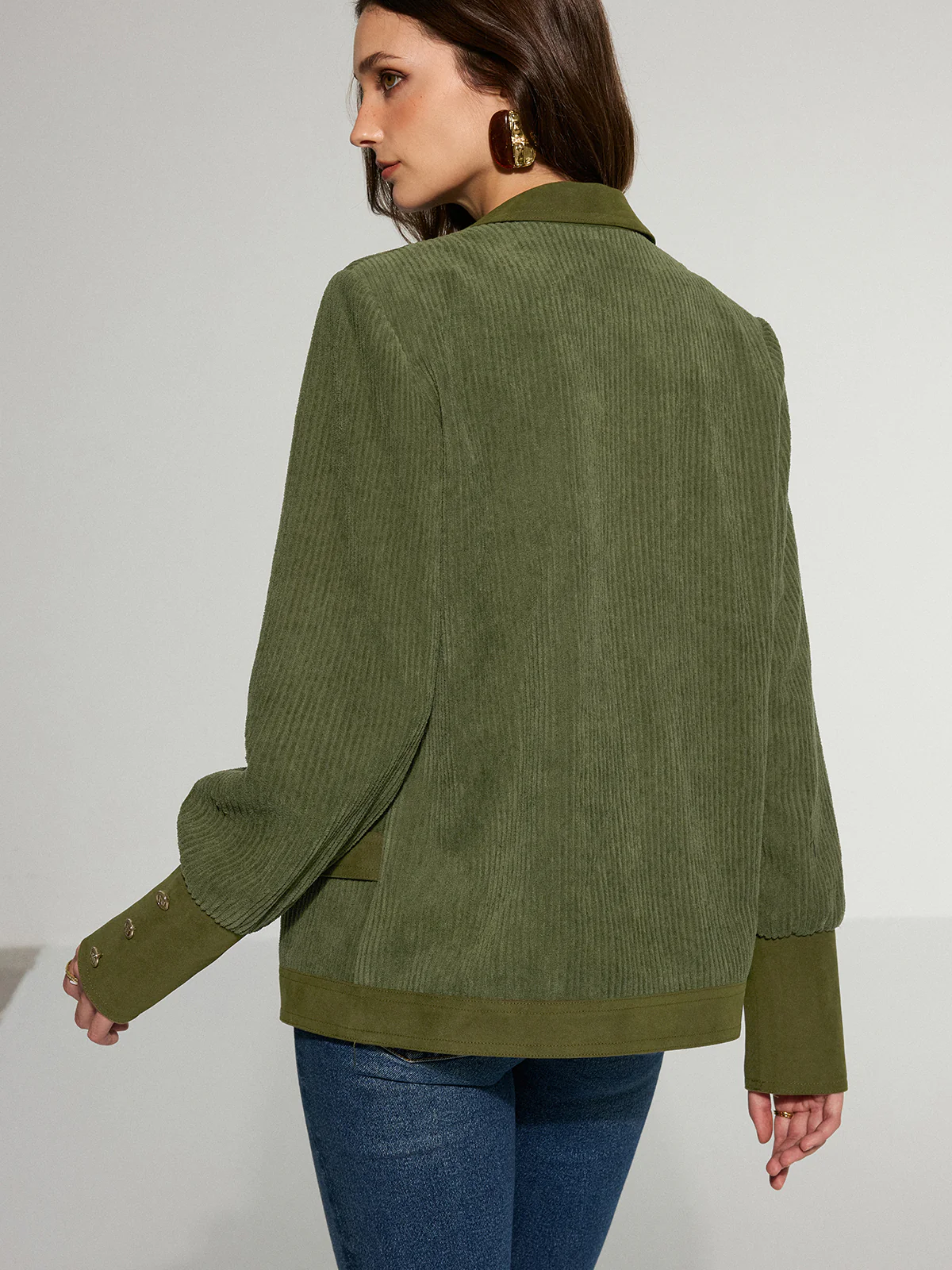 Corduroy Lapel Metal Button Blazer - Image 6