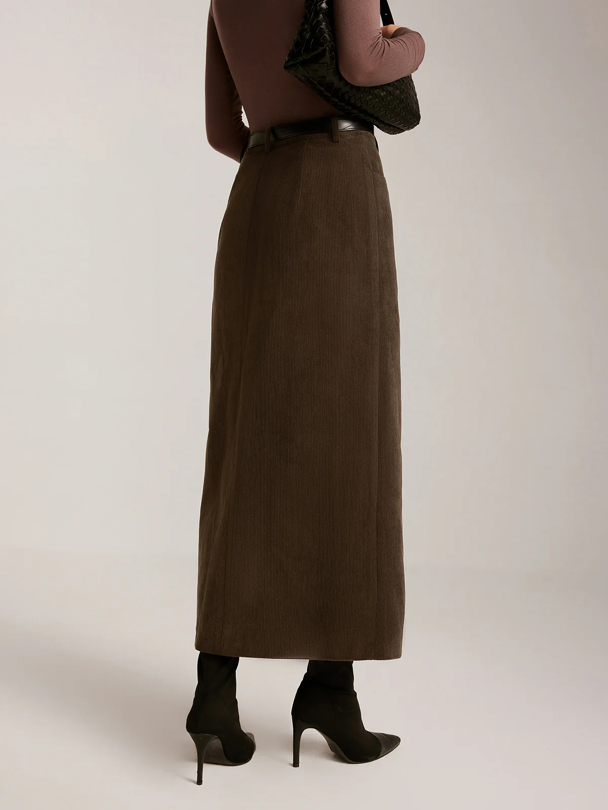 Corduroy Split Belted Midi Skirt - Image 6