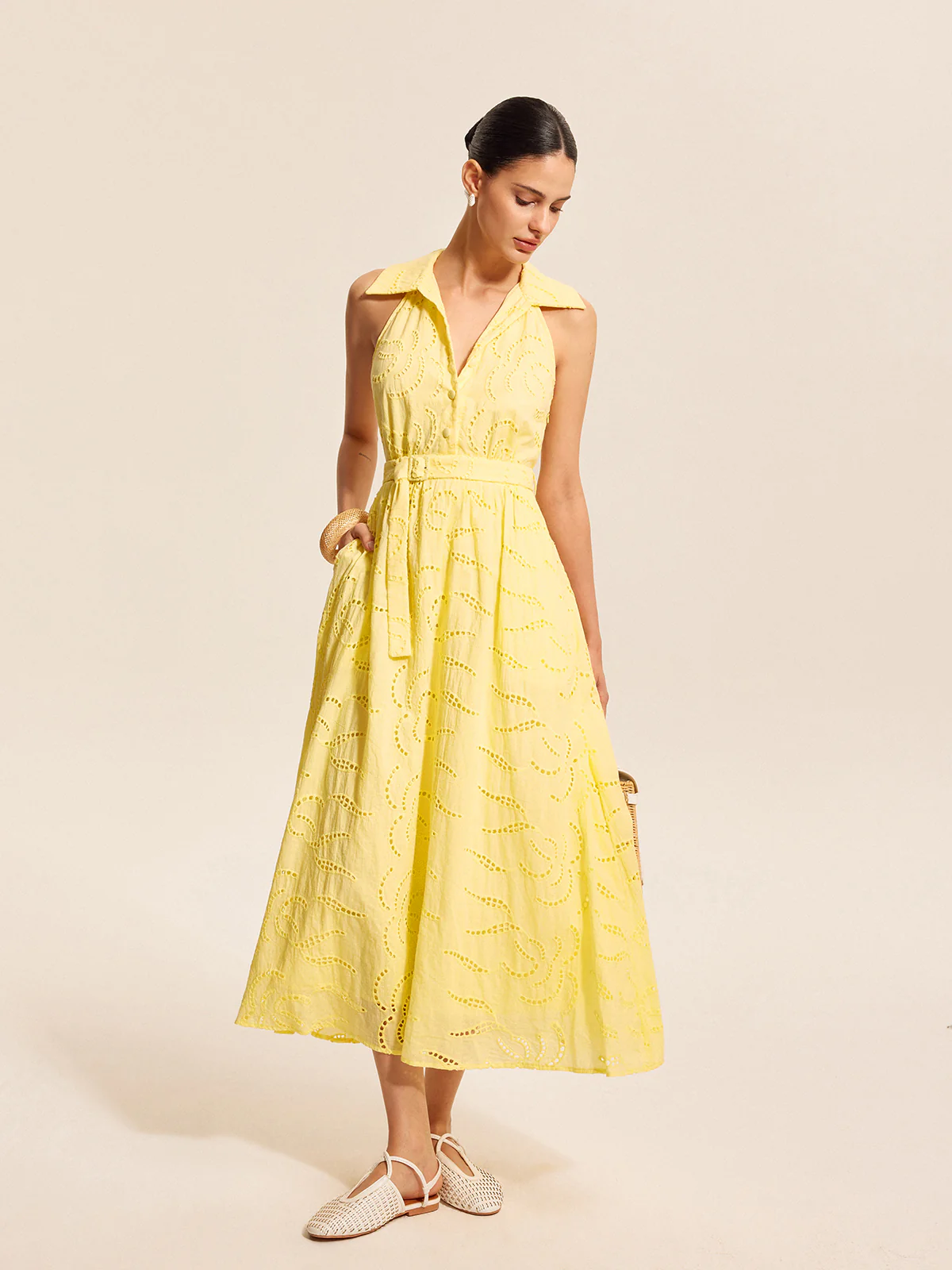 Cotton Belted Embroidered Dress - Image 3