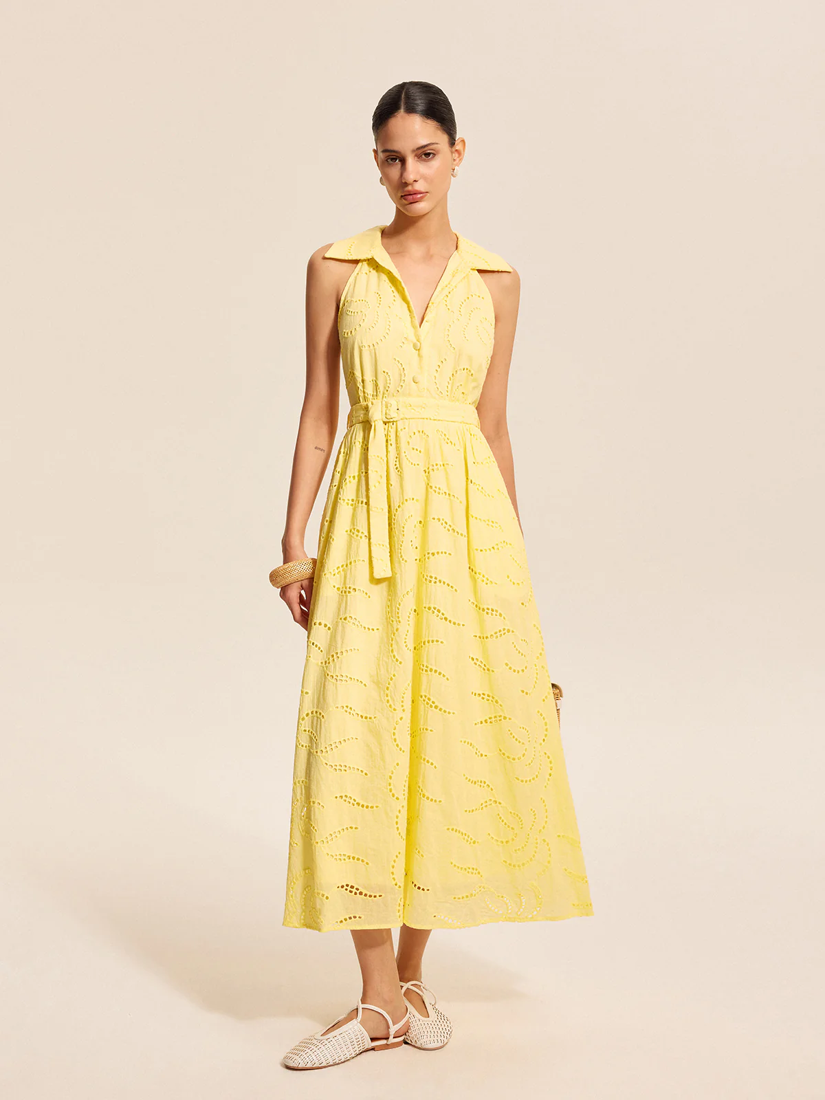 Cotton Belted Embroidered Dress - Image 4